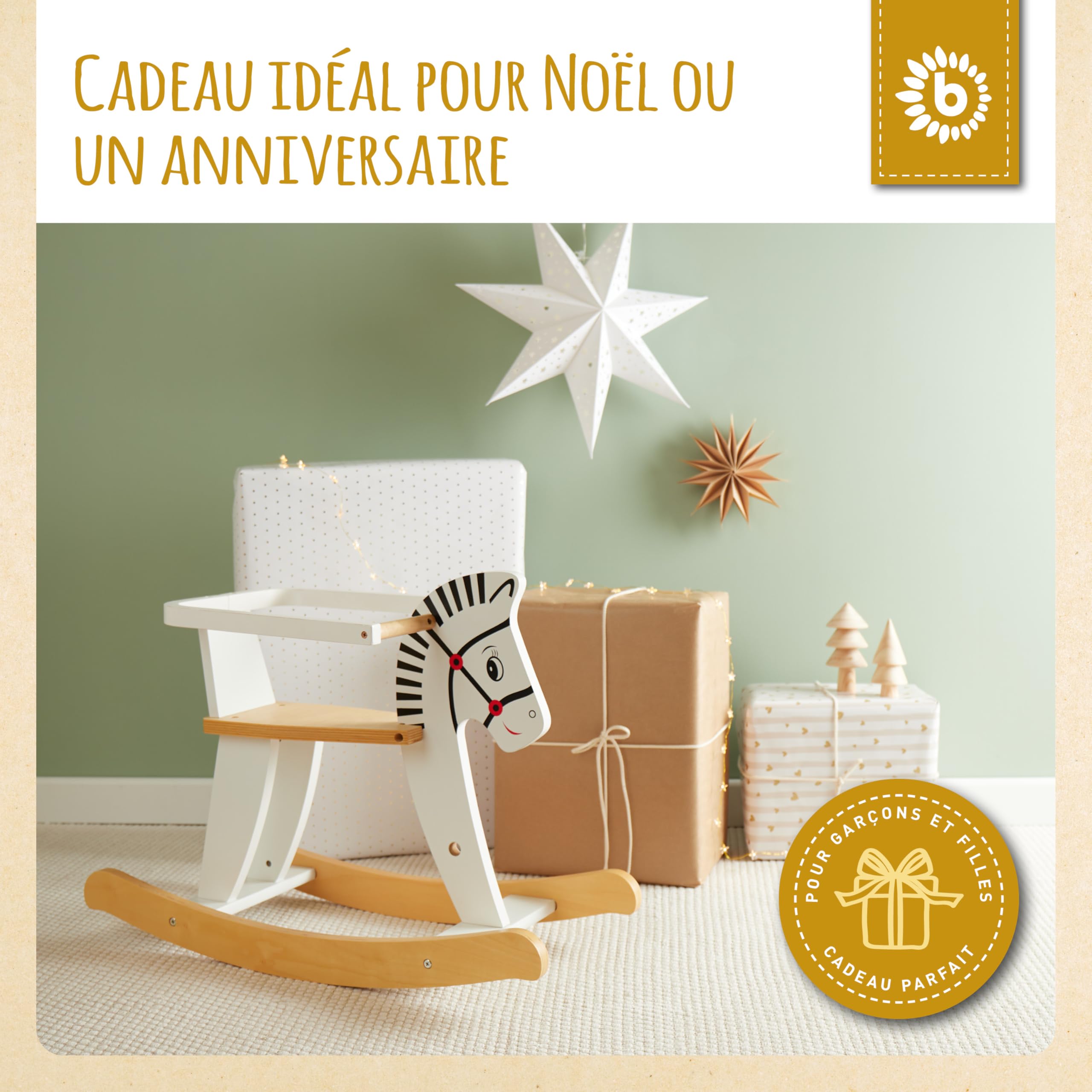 BIECO Cheval à Bascule Zebra 68x26,5x48cm Bois dès 1 an Jouet Exterieur Enfant