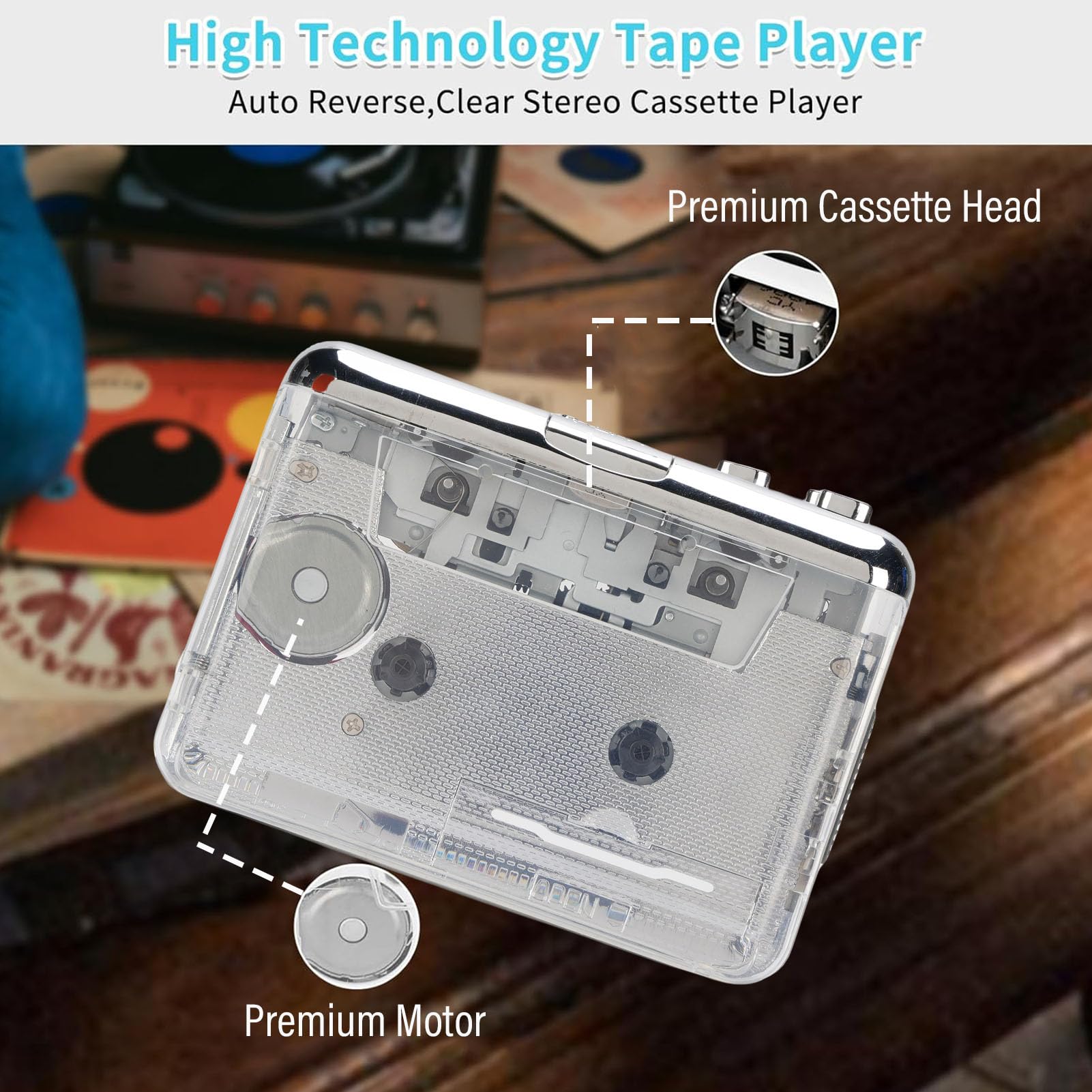 Tosuny Cassette Player, Cassetta a MP3 Converter - Auto Reverse Stereo Sound PC USB -C Connessione a Doppia Potenza Cancella
