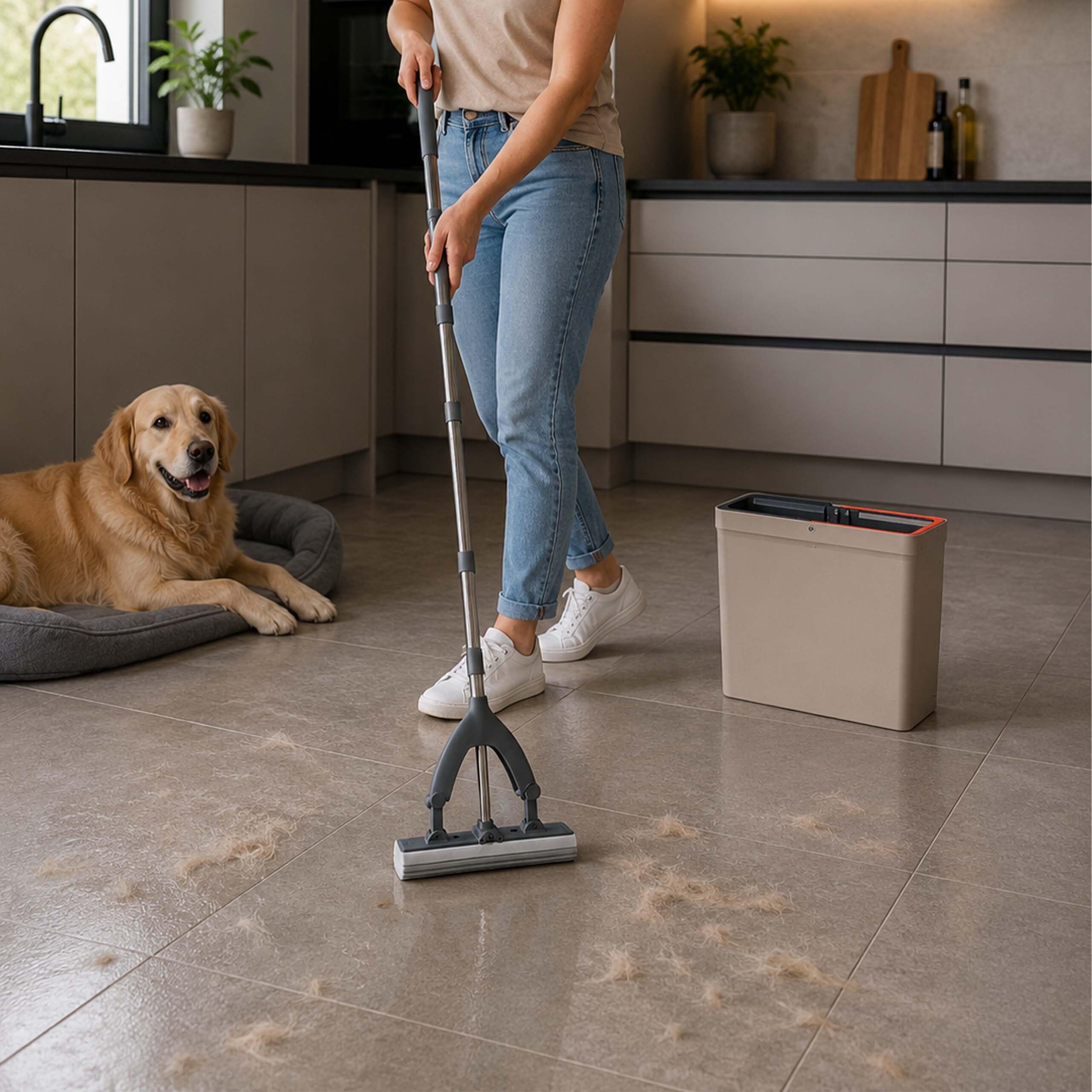 Relaxdays Fregona con Cubo de 5 L y escurridor, Beige para Suelos