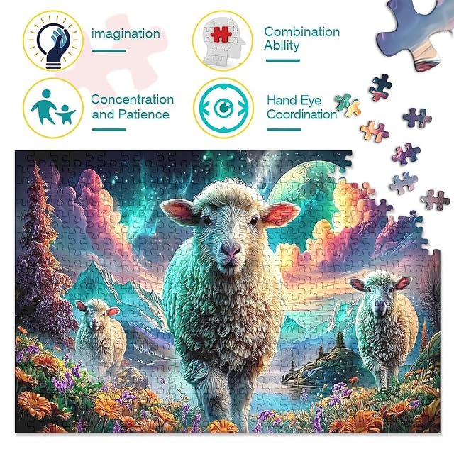 Foto 3 de 8 de Ovejas Oníricas Puzzle de 1000 Piezas Papel para Adultos Campo Estrellado Puzzle para Toda la Familia…