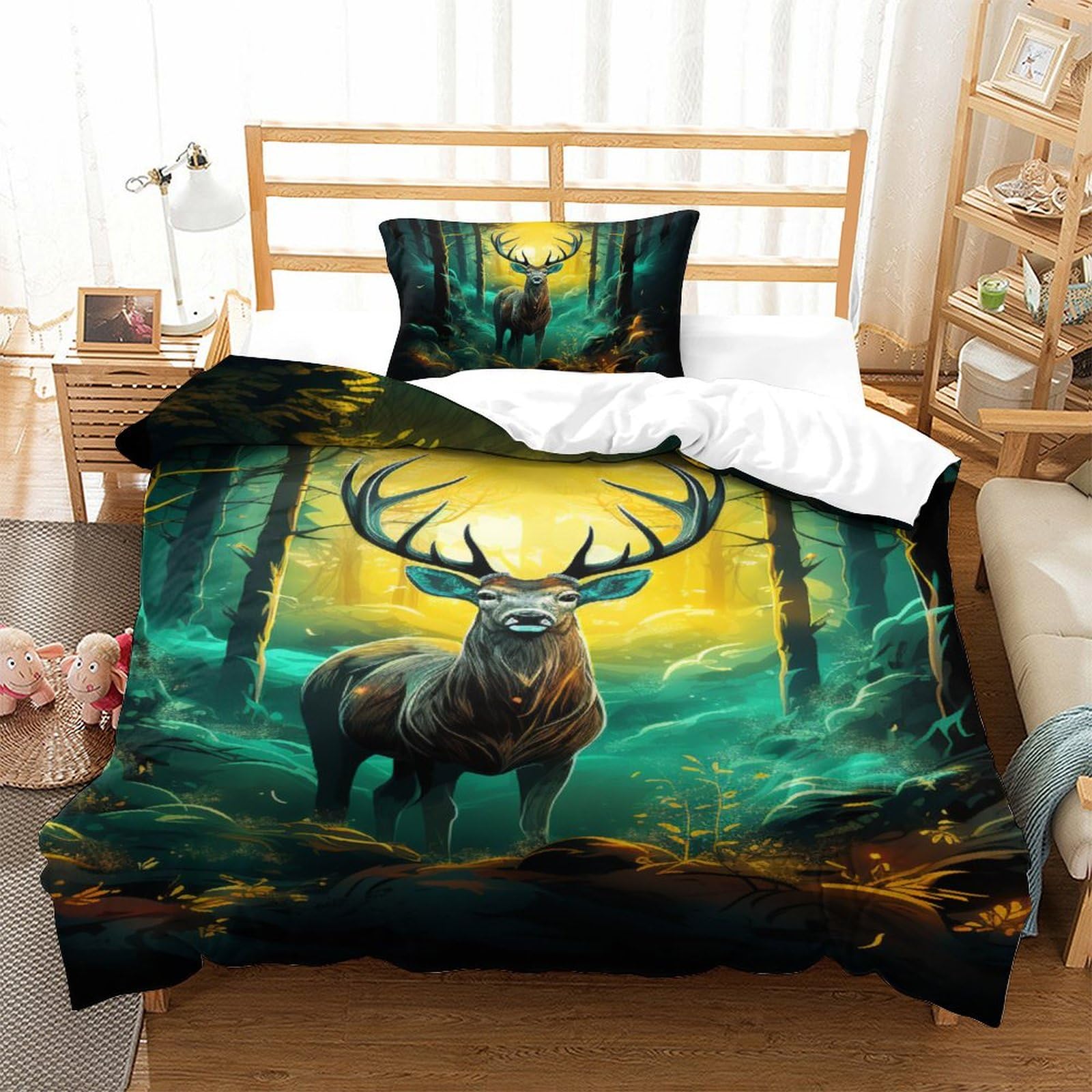 Housse de couette Le Wapiti Deer 3D 135x200cm en microfibre avec sa taie d'oreiller pour enfant