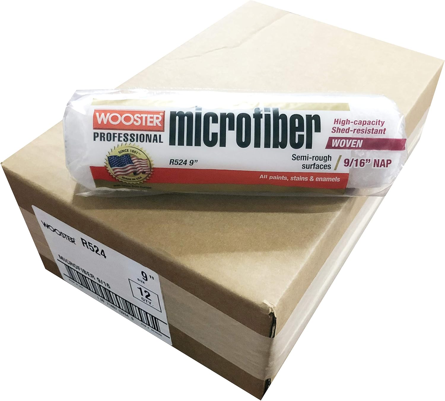 Wooster Brush R524 9 Inch Microfiber 9/16" Nap Roller Cover - Pack of 12