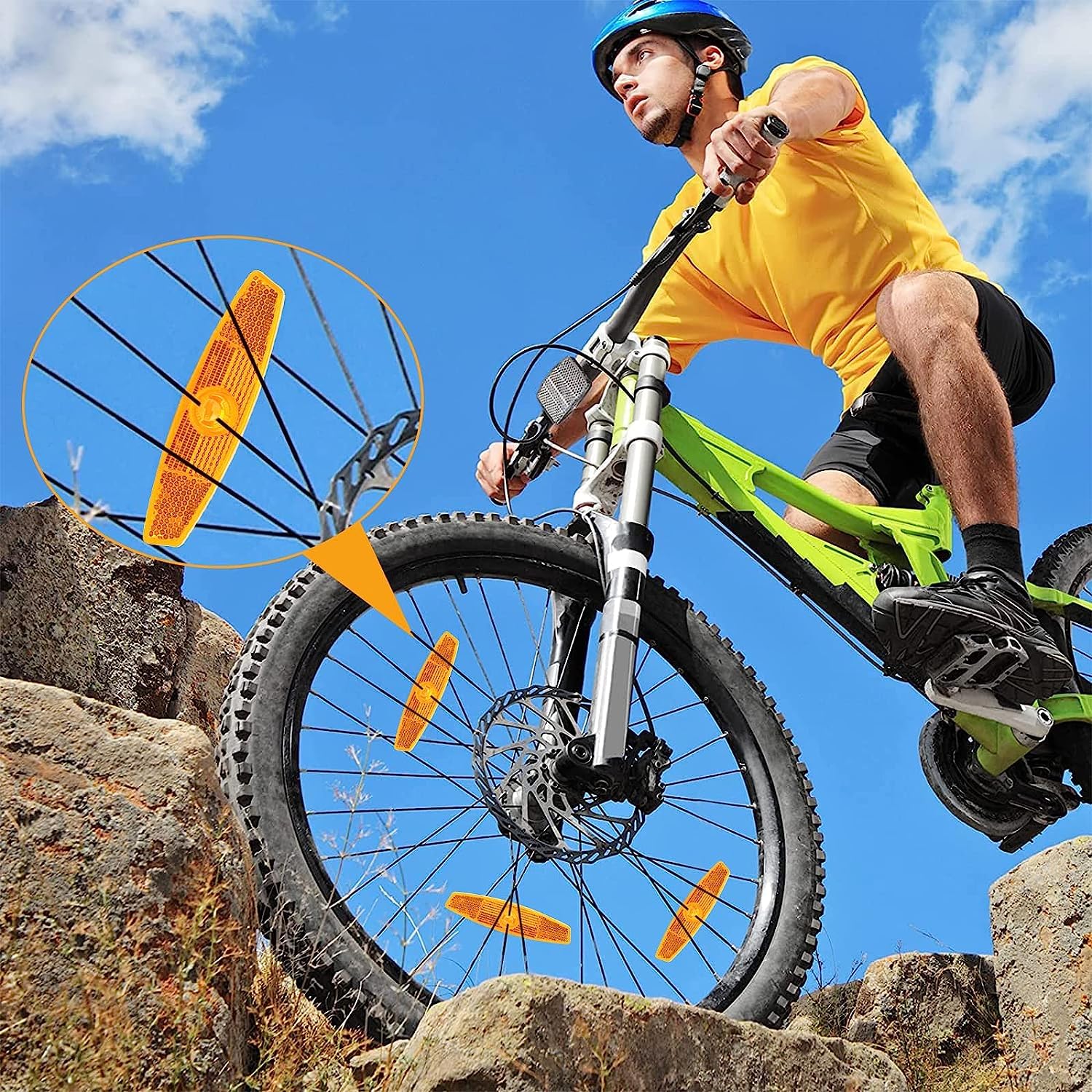 LATRAT 10 Stück Fahrrad Reflektoren Speichenreflektoren Katzenaugen Reflektor, Rückstrahler für Mountainbike Rennrad Sicherheit (Gelb) Sport & Freizeit