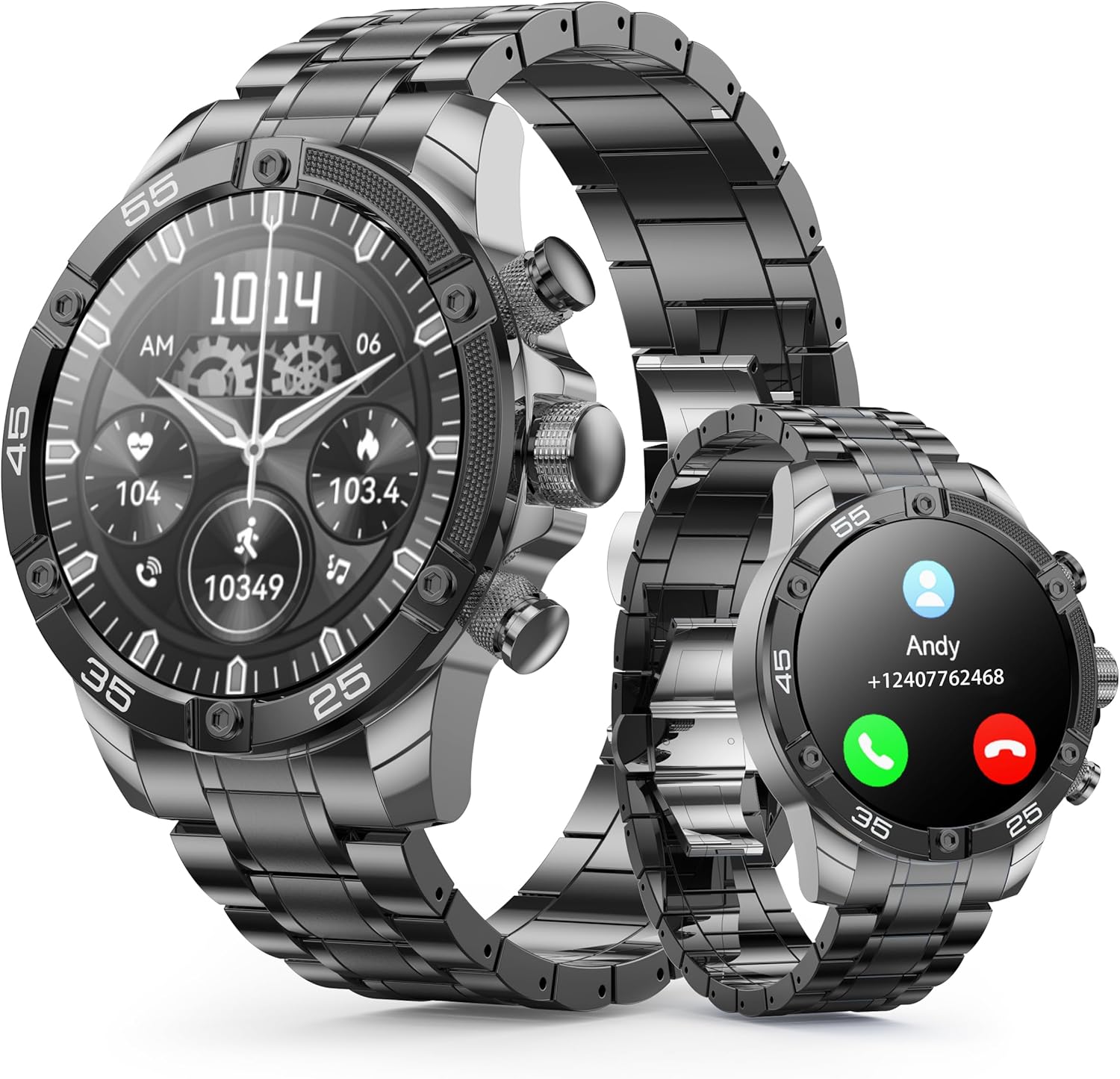 Stainless Steel Smartwatch - Metal Design Mens Smart Watches with 1.53" HD Screen, Fitness Tracker, Sleep Monitor, Steel&Silicone Bands (Black)