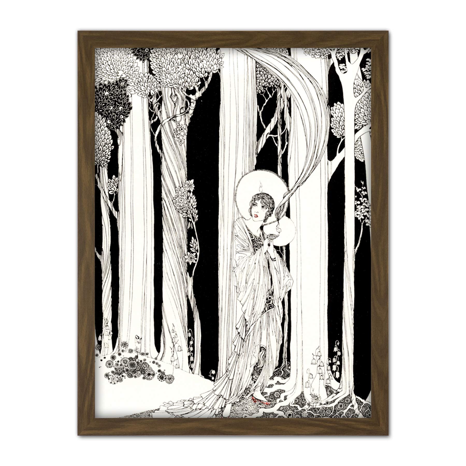 Wee Blue Coo Art Deco Portrait Forest Artwork Framed Wall Art Print 18X24 Inch