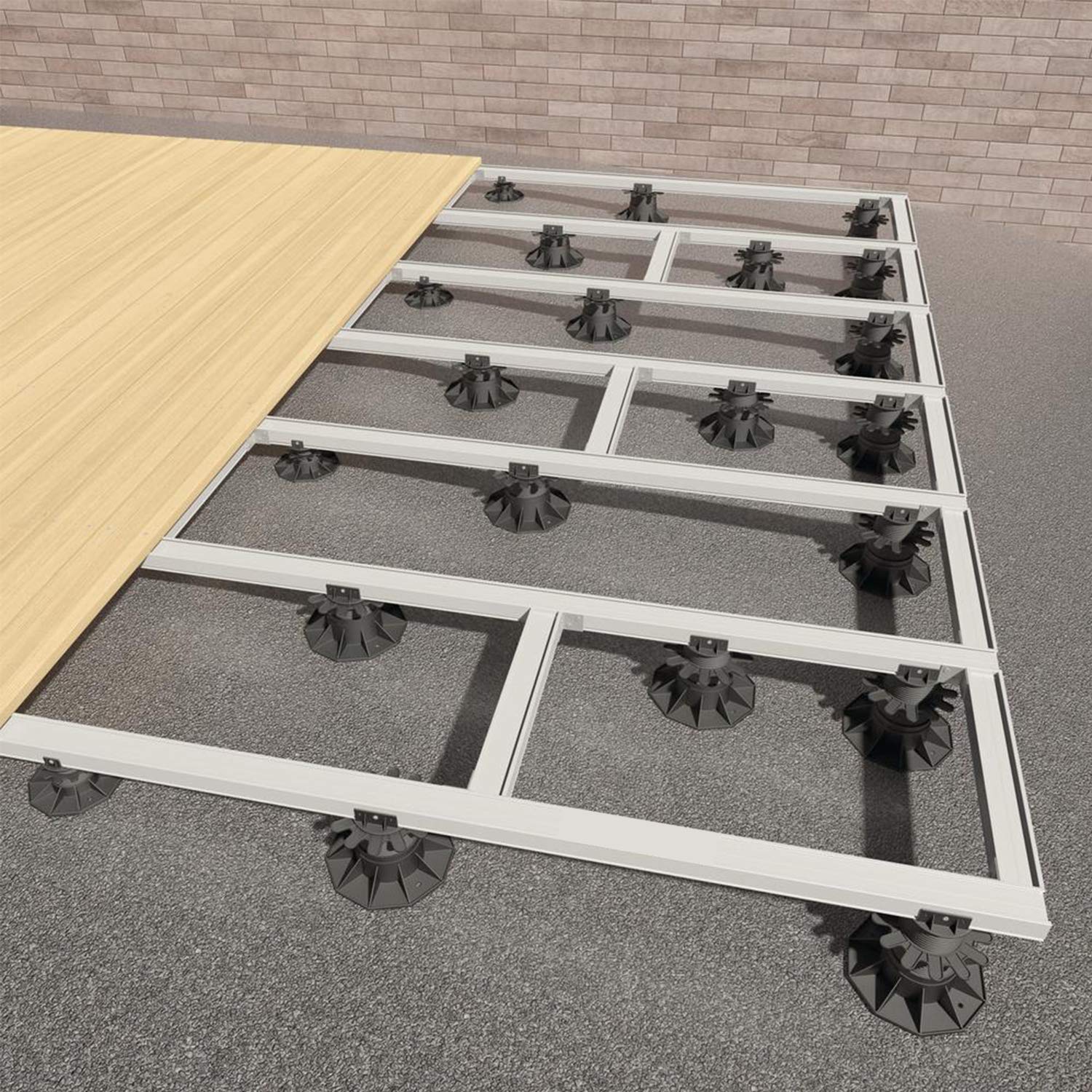 Herrselsam Lot de 100 plots de terrasse réglables en hauteur 60 à 140 mm pour sous-structure, lames de terrasse en bois WPC, capacité de charge de 1700 kg