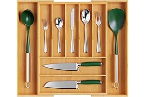 Premium Expandable 20" x 20" x 1" Natural Bamboo Silverware Organizer with 7-9 Adjustable Dividers