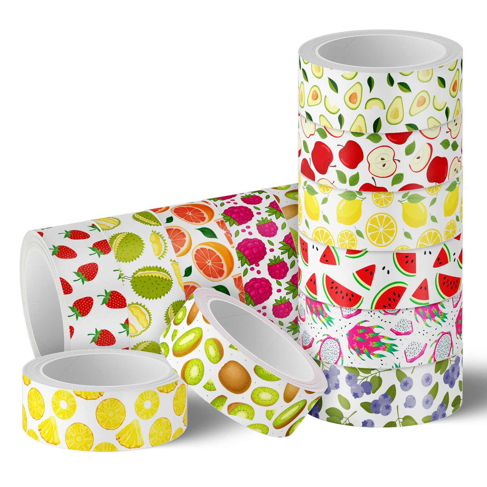 FYSUIMU 12 Rolls Fruit Washi Tape Mixed Fruits Decorative Masking Tape Set Assorted Summer Wrapping Paper Tapes for Scrapbook Journal DIY Art Crafts