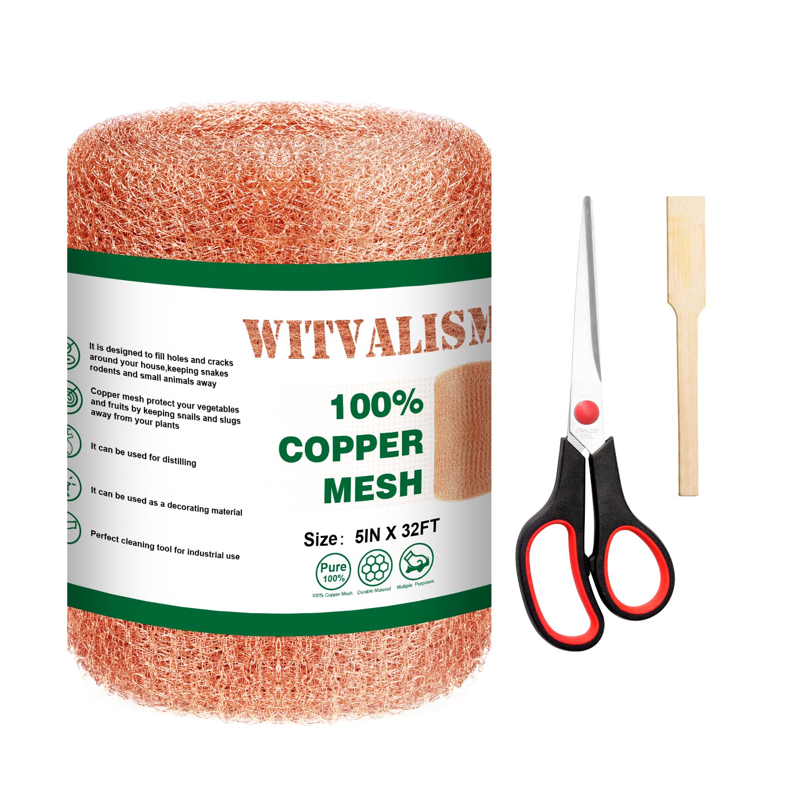 Copper Mesh Rodent Control, Premium Copper Mesh Ideal for Hole Blocking, 5" X 32 Feet Rust Proof Pure Copper Mesh Roll for Slug Snail Control