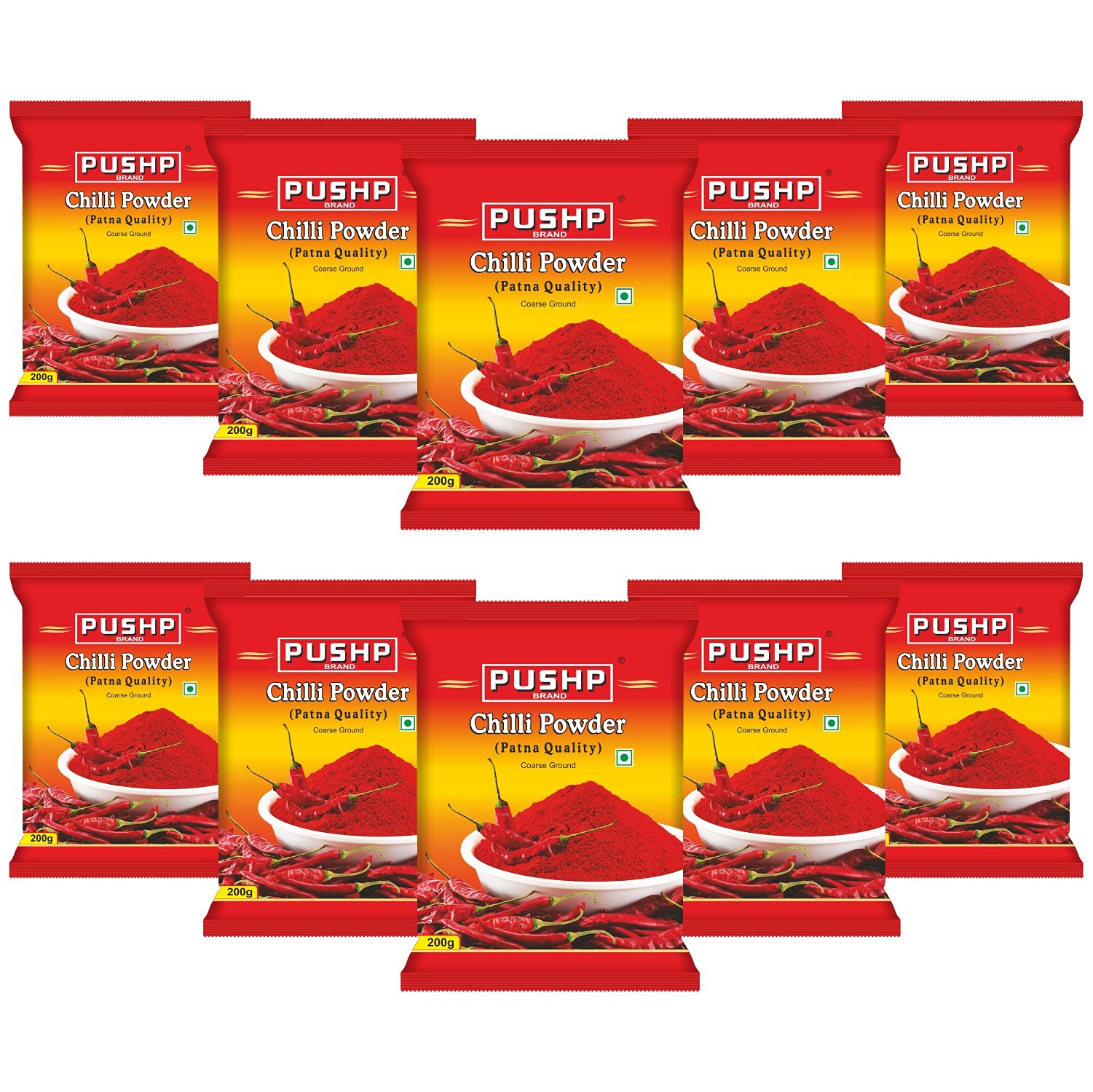 Pushp Brand Chilli, 200 Gm Fine Red Chili Powder Patna Quality (200G) (Pack Of 10)