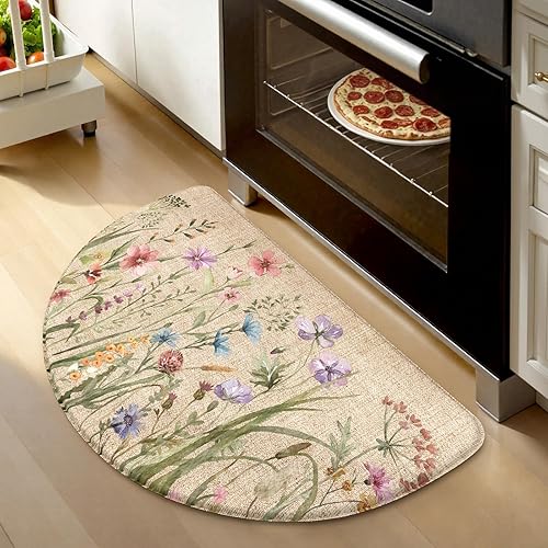 Miniatura 26 de KIMODE Tapete Antifatiga de Cocina para Piso, Juego de 2 Alfombras de Cocina Florales Estilo Granja, Tapetes de Piso de Cocina Antideslizantes,