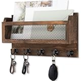 Nekon Mail and Key Holder for Wall Decorative&comma; 11 Inch Wooden Wall Key Organizer with 5 Key Hooks&comma; Wall Mount Storage Shelf for Entryway Hallway &lpar;Brown&rpar;