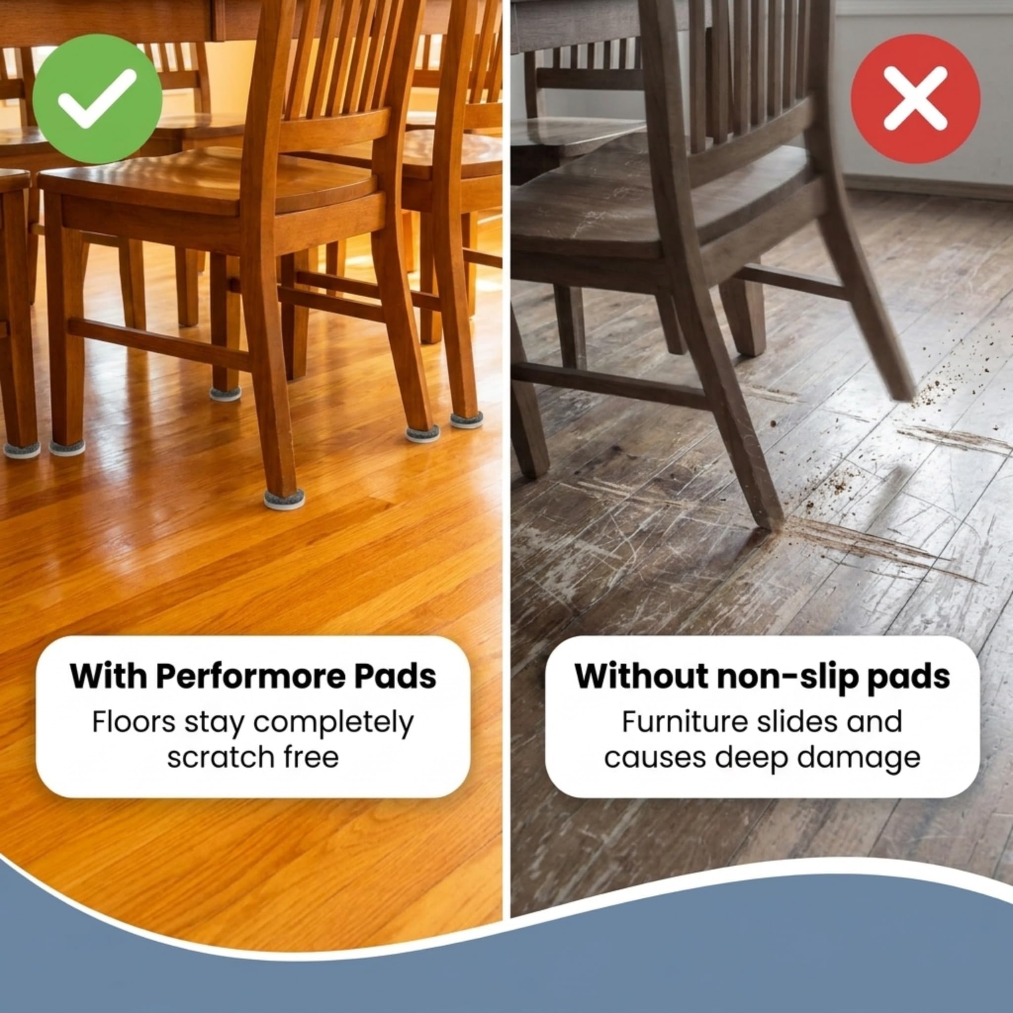 PERFORMORE 40 almohadillas de fieltro para muebles de fieltro de 20 mm, resistentes y redondas, antideslizantes para sillas de piso, para mesas de muebles de madera, sofás, gabinetes y más