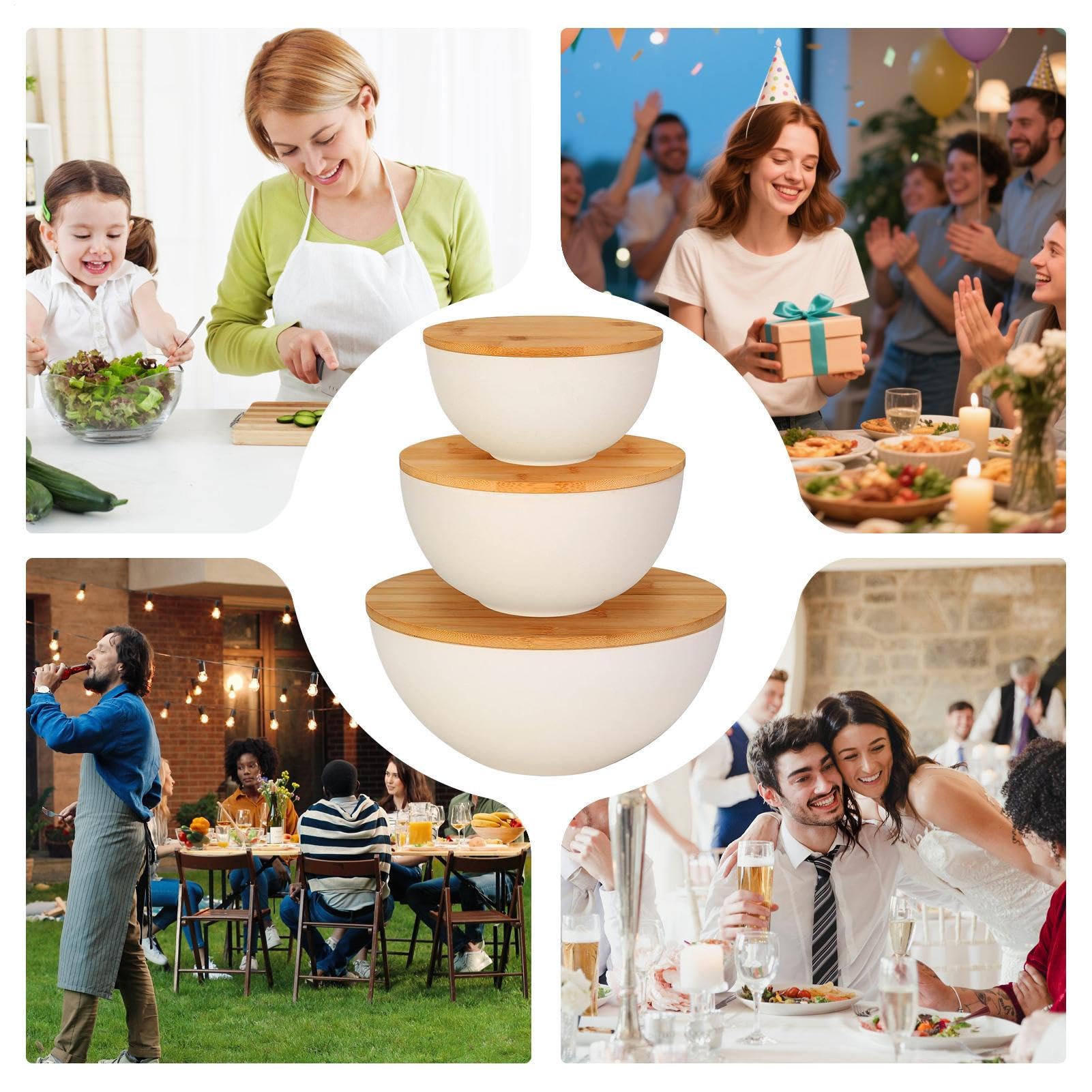 Genérico Cuencos Para Mezclar Con Tapa Preparación Almacenamiento Servicio | Contenedores Para Frutas Anidables Para Cocina Preparación Y Servicio De Comidas Ensalada Snacks Pan Sopa Frutas Verduras