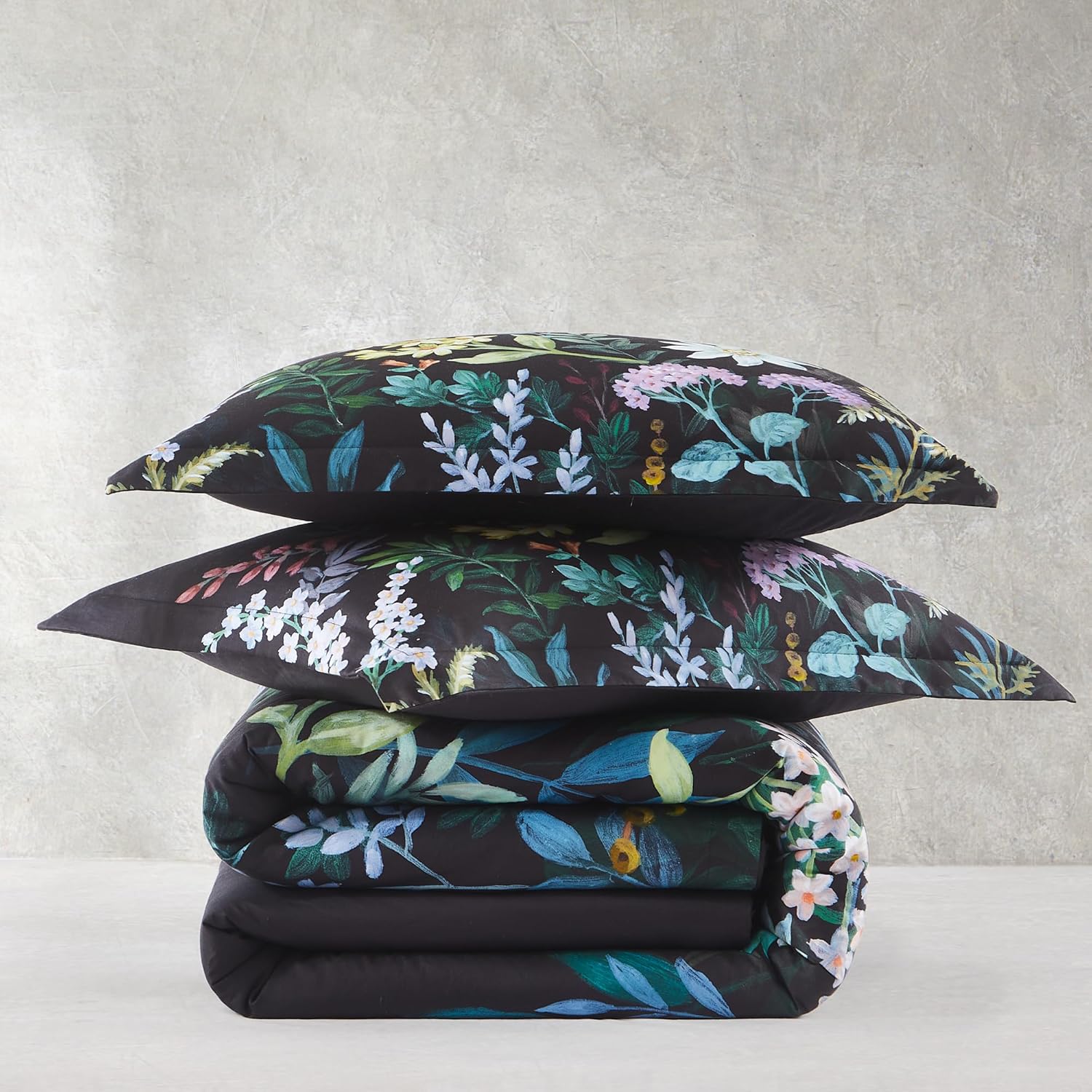 Lush Decor Fantasy Floral Cotton Duvet Cover 3 Piece Set King Black - Floral Duvet - Black Bedding Set - Goth Bedding - Modern Victorian Decor