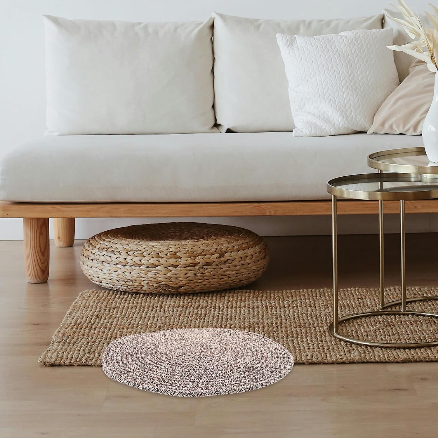 TIDTALEO Woven Round Floor Cushion Seat Pad 40cm Diameter Khaki Tatami Style Floor Pillow for Meditation Yoga Seating Adults Home Use
