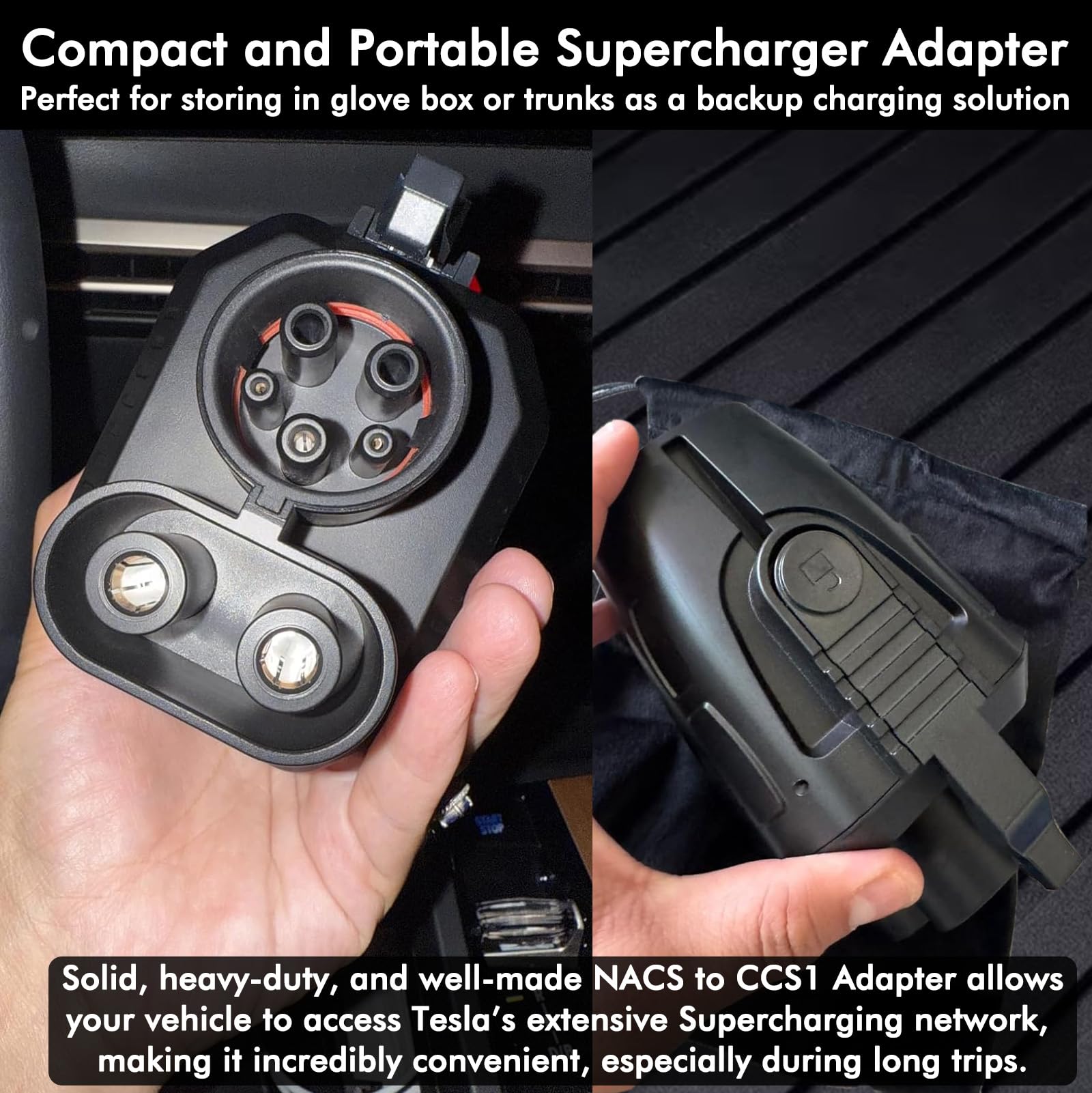 NACS to CCS Adapter for Fast Charging CCS1 EV in Tesla V3/V4 Supercharger, Max 500A 1000V NACS DC Adapter for Road Trip Charge Backup, Dual Locks for Sturdy Secure Connection