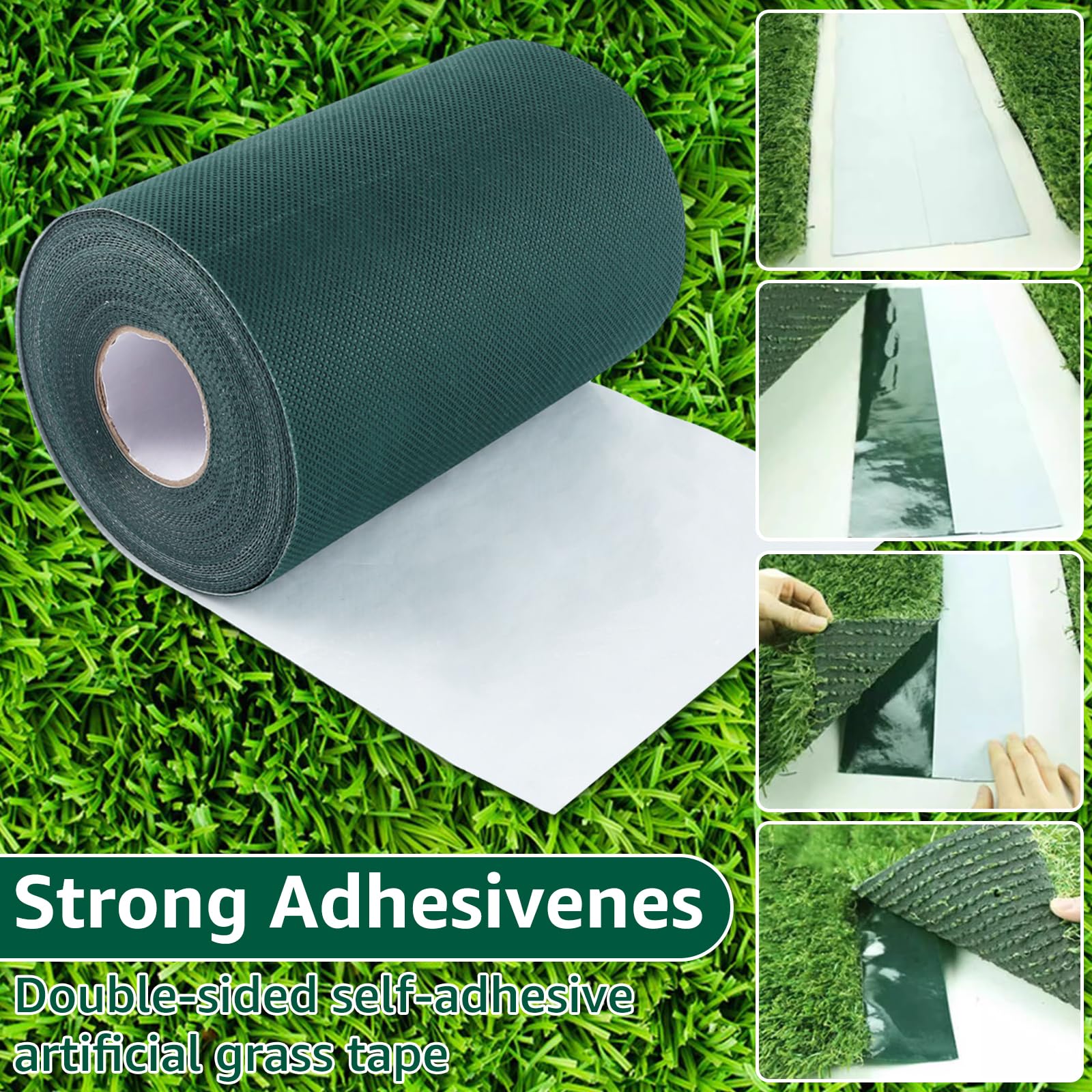 DAJAVE 2 cintas adhesivas para césped artificial, cinta autoadhesiva de 150 mm x 15 m, cinta de césped artificial para conexión, fijación, alfombra de césped verde, conexión de alfombra de césped