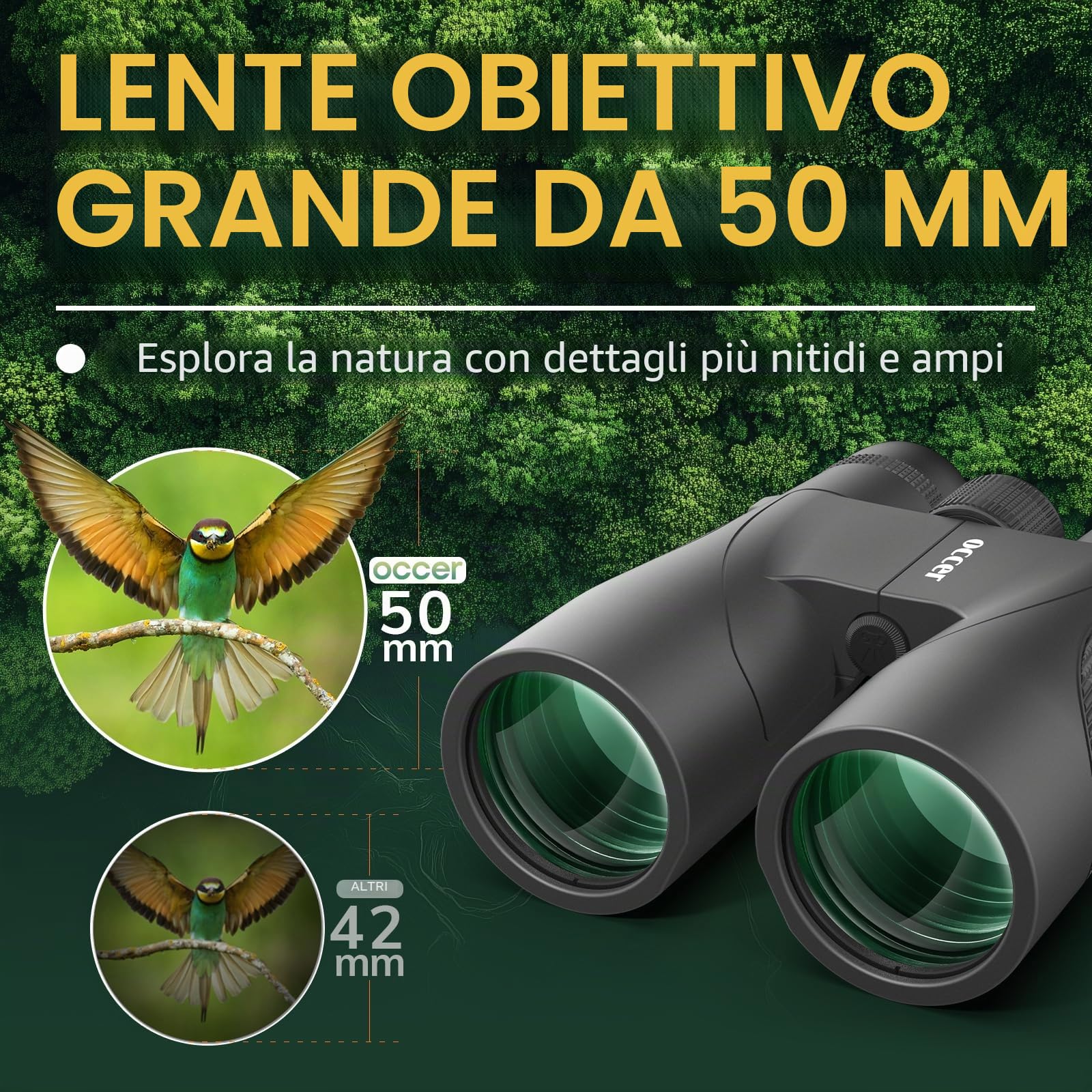 Binocolo per bird watching, 12 x 50, per adulti, HD, ad alta potenza, con visione chiara, facile messa a fuoco, con lungo raggio, per caccia, escursionismo, viaggi, crociera, concerti, osservazione