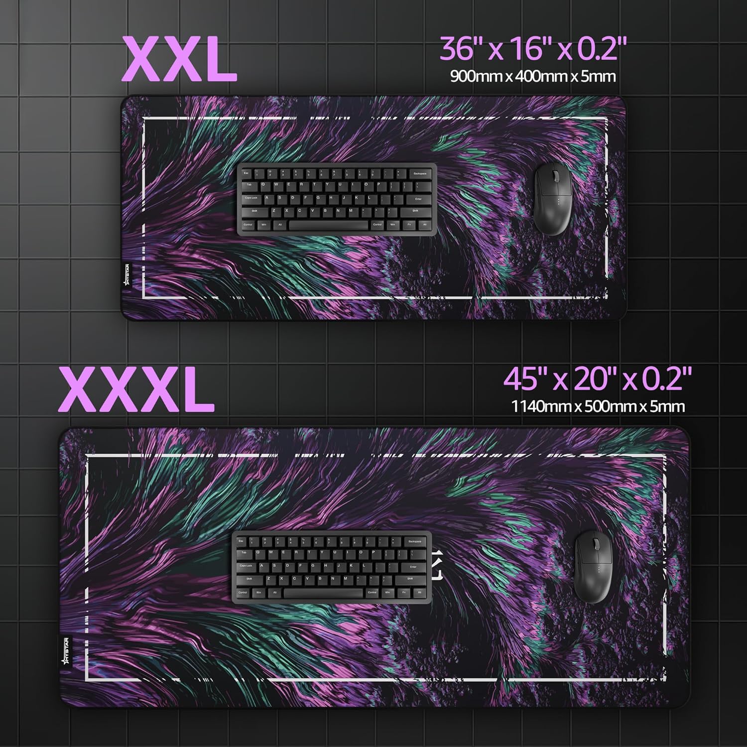 Hystar® Extended Gaming Mouse Pad | XXL 36" x 16" | 5mm Thick, Waterproof Surface, Smooth Polyester Fabric, and Natural Rubber Base | Dreamy Death