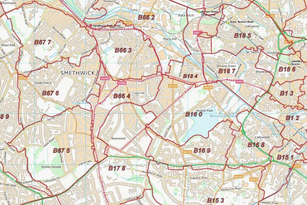 Buy Postcode City Sector Map Birmingham Colour Folded Standard Paper Online at
