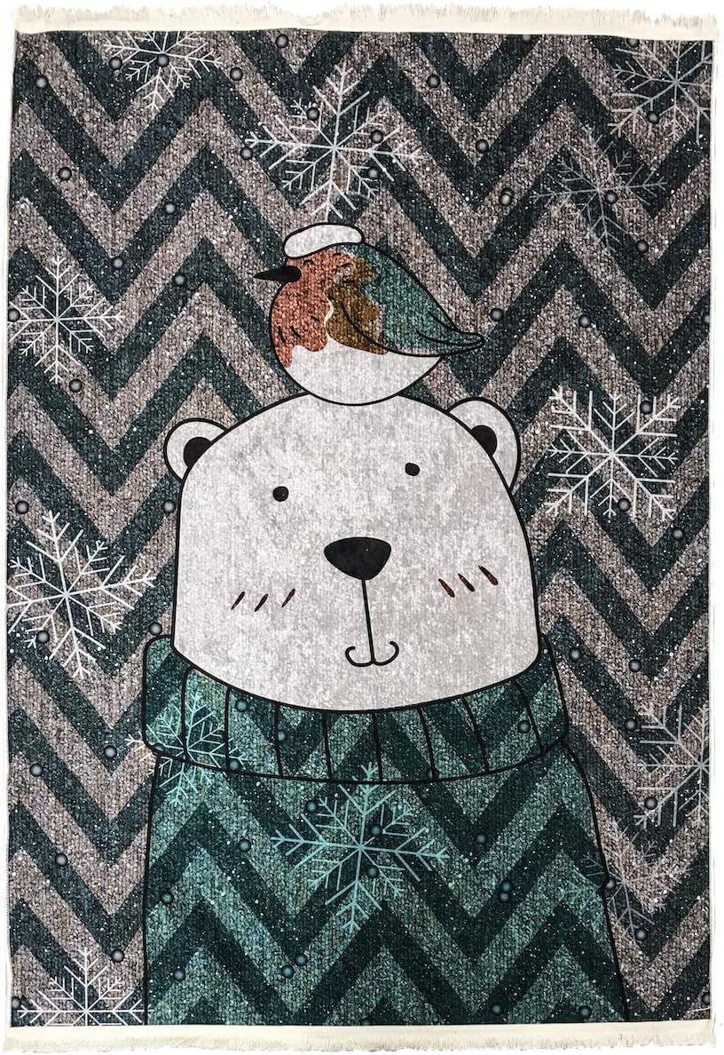 Cozy Bear 4'x6' Machine Velvet Washable Rug for Kids Gray/Green/Black Cozy Bear Rug