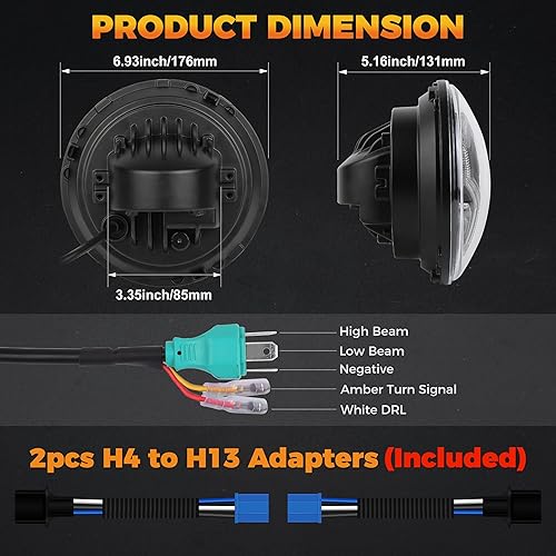 Miniatura 8 de Faros delanteros LED de 7 pulgadas, 1000% brillante, antirreflejo, redondo, con señal de giro ámbar DRL de bienvenida, compatible con Jeep Wrangler