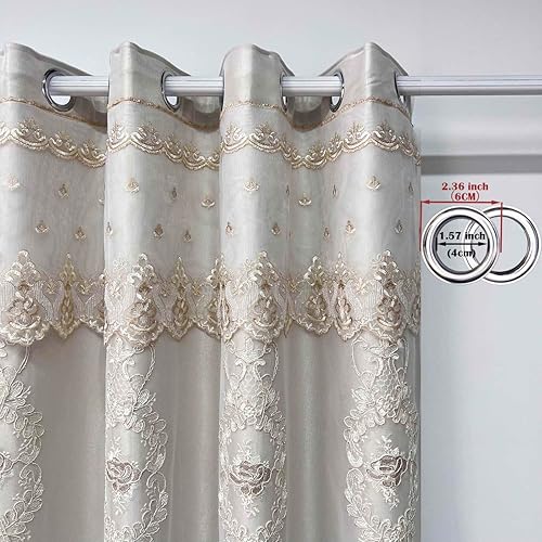 Miniatura 6 de Cortinas de oscurecimiento de habitación de doble capa con superposición transparente bordada para dormitorio, cortinas con ojales, cenefa adjunta