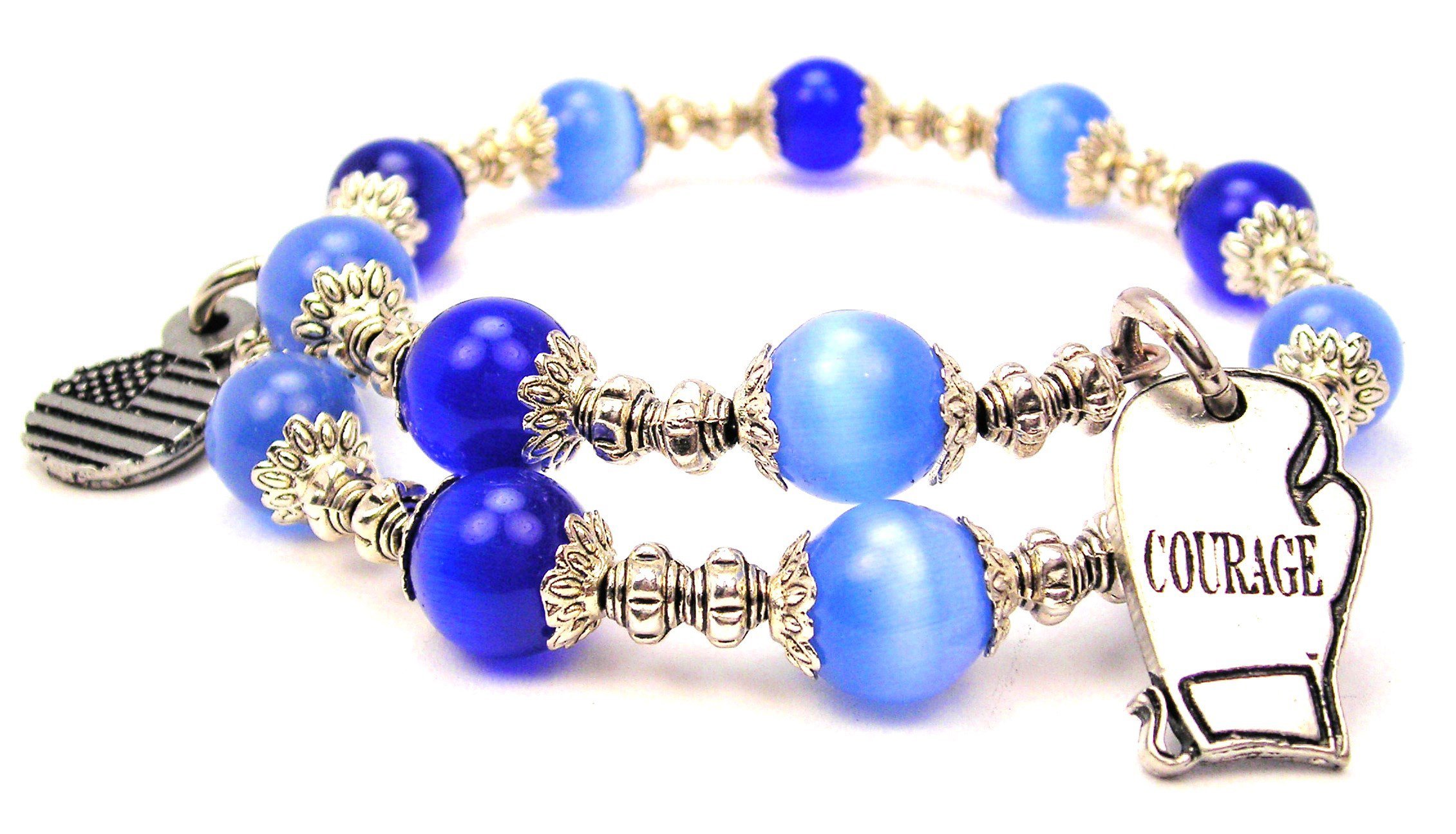 Chubby Chico Charms Courage Boxing Glove Cat's Eye Wrap Charm Bracelet in Sapphire Blue