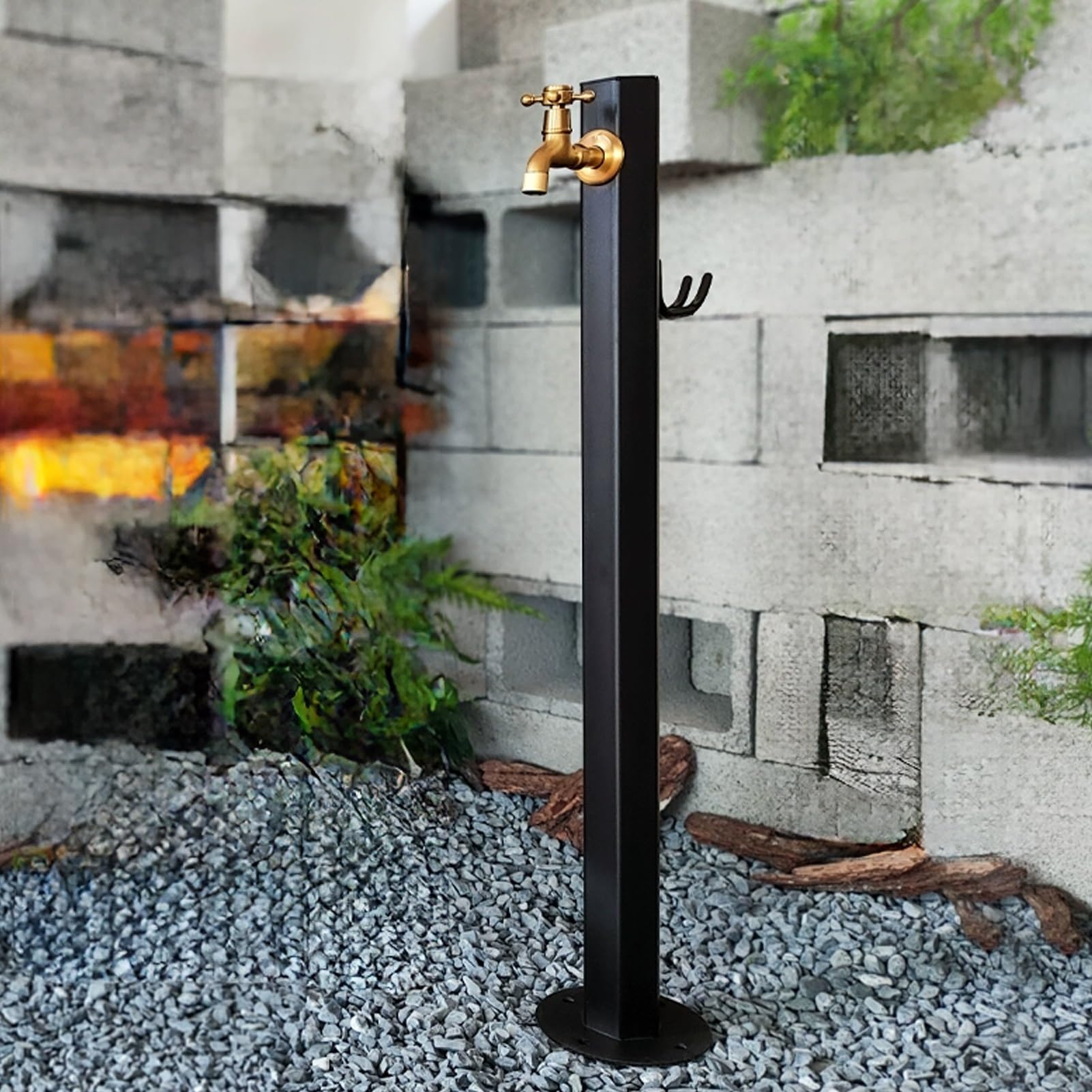 BHGFYXBS Freestanding Stainless Steel Garden Water Column, Antifreeze Faucet Post For Outdoor Irrigation & Watering, Vertical Courtyard Faucet - Black Finish,Black F-95CM/37.4IN
