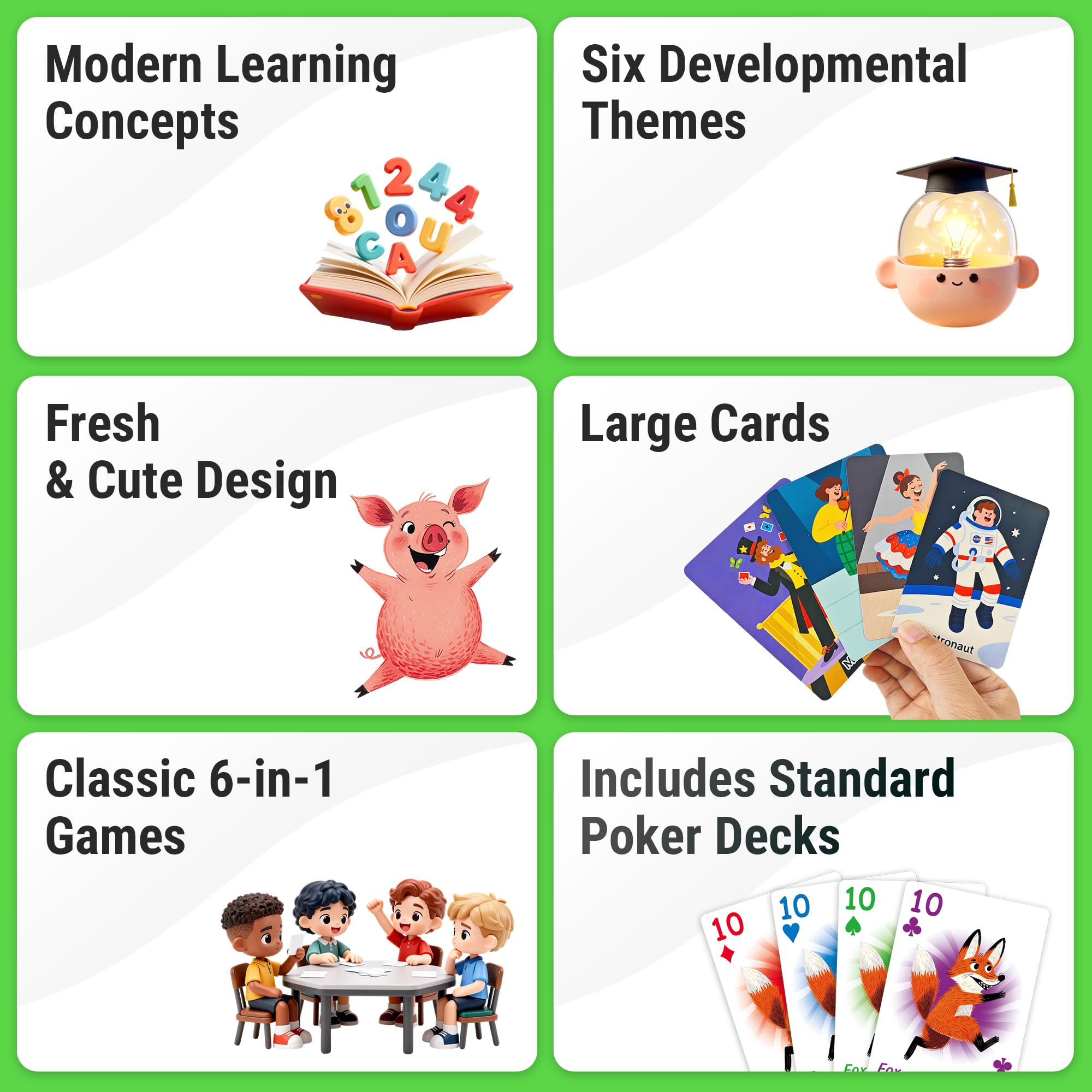rokt&razo 6 in 1 Educational Kids Card Games, Alphabet Memory Match, Slap Jack, Go Fish, Crazy Eights, War - Image 2