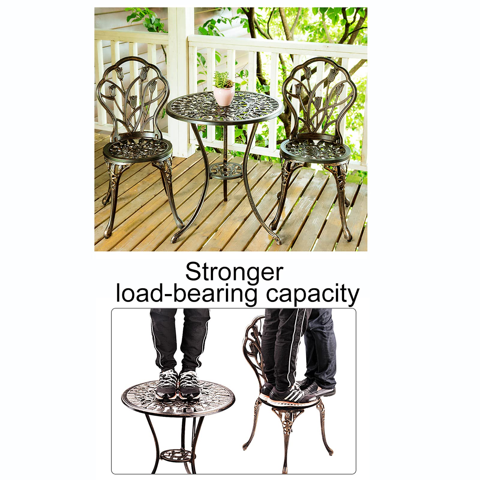 3 Pezzi Set da Bistrot con Design a Tulipano - Set Mobili da Giardino in Alluminio Pressofuso Set Tavolo e Sedie da Giardino Resistenti alle Intemperie con Foro per Ombrellone