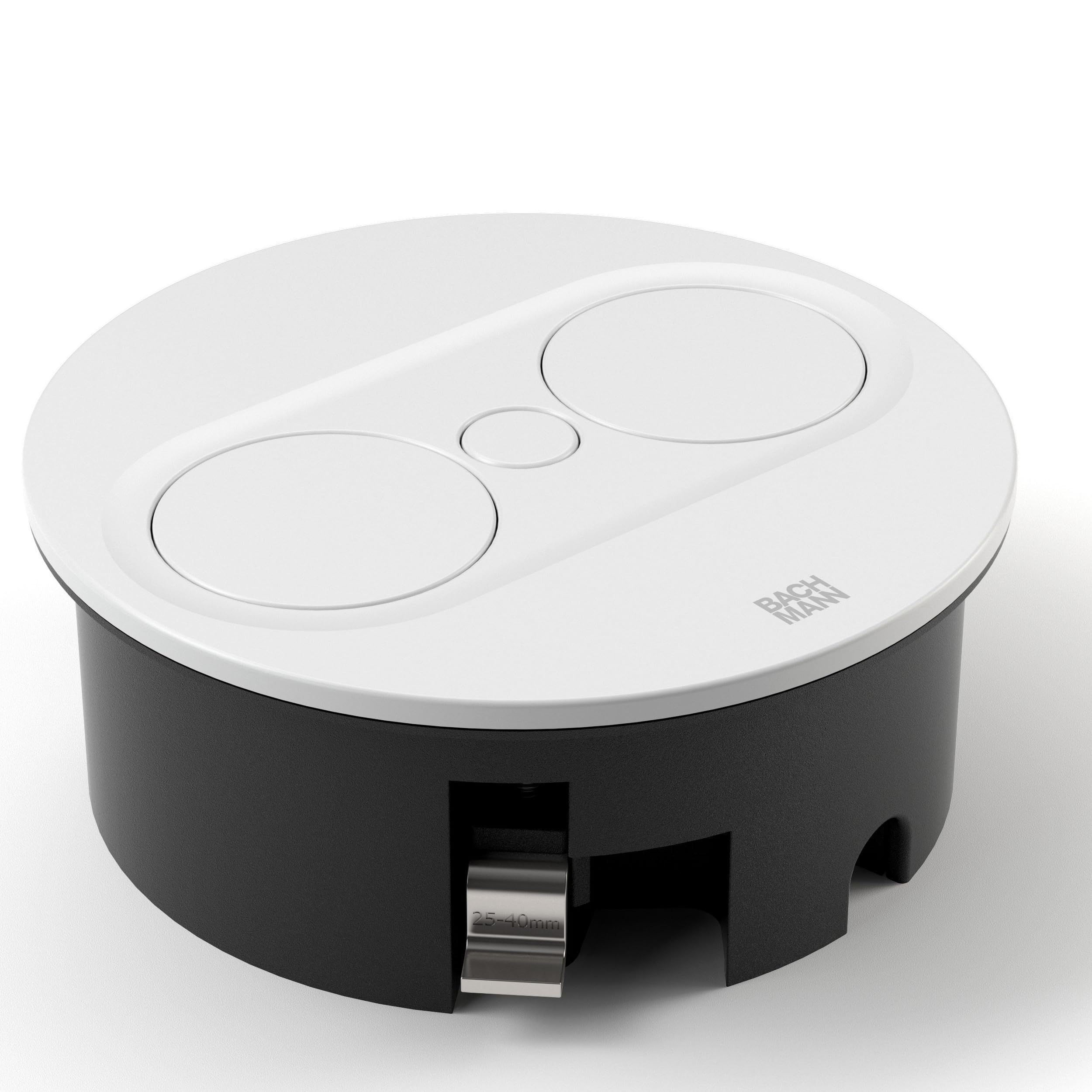 BACHMANN Einbausteckdose Twist 2 Rund 1x Steckdose mit USB A und USB C 2m Kabel Tischsteckdose für Küche und Büro Weiß 946.204 (mit automatische Öffnung und Anti-Fingerprint Beschichtung