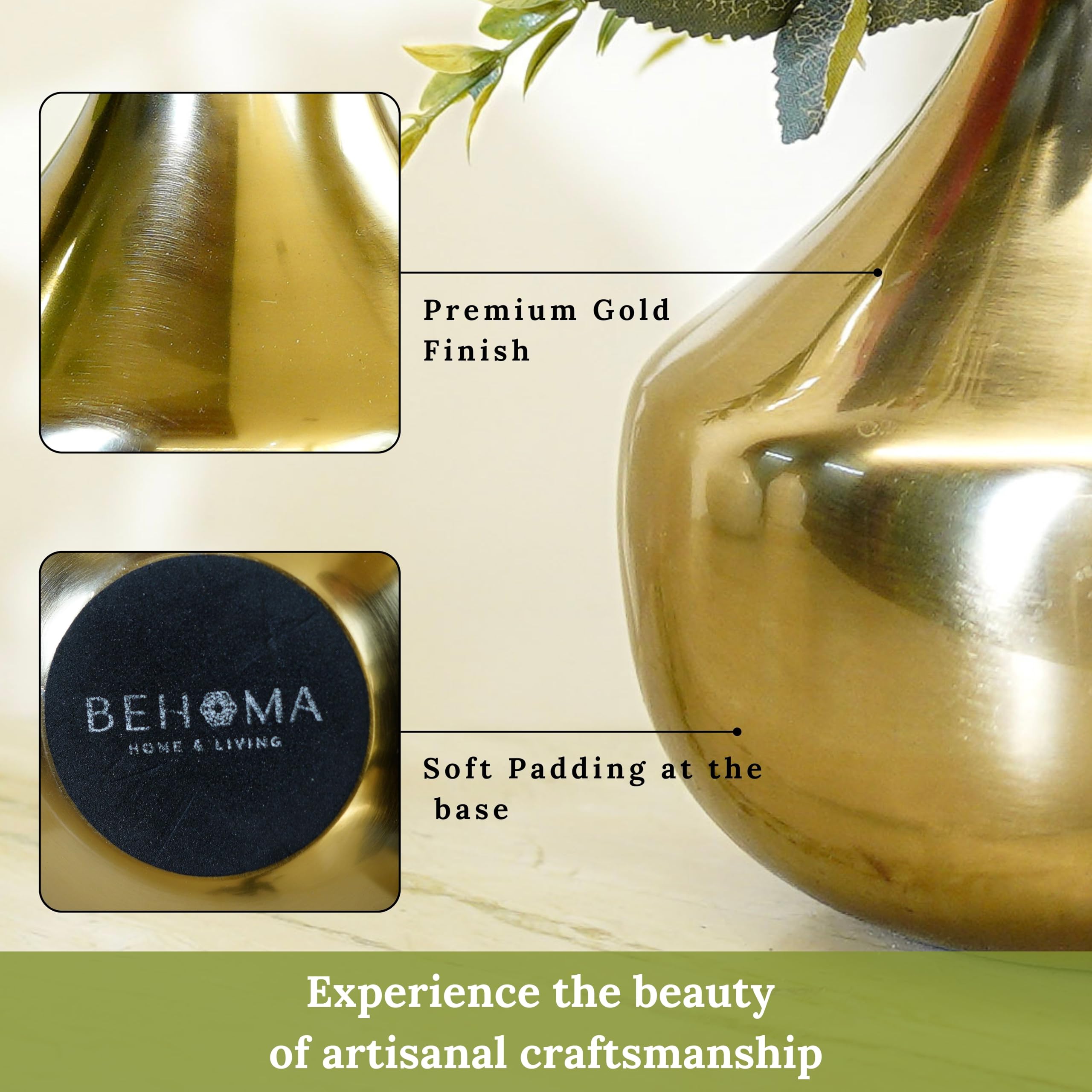 BEHOMA Gold Metal Vase - Elegant Home Decor -6