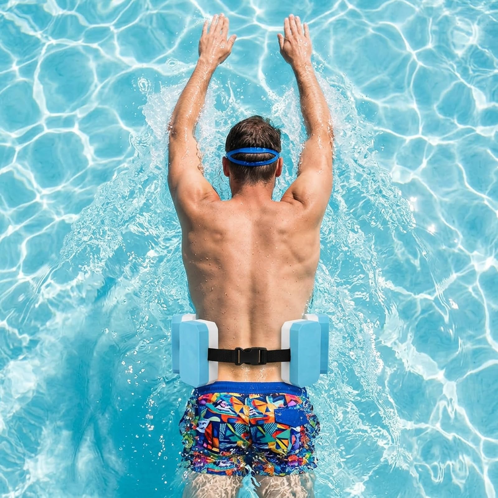1 Stück Schwimmgürtel, Verstellbare Schwimmhilfe für Erwachsene, 5 Eva Schwimmkissen, Blaue und Weiße Schwimmgürtel, Ideal für Schwimmunterricht und Freizeitaktivitäten im Wasser