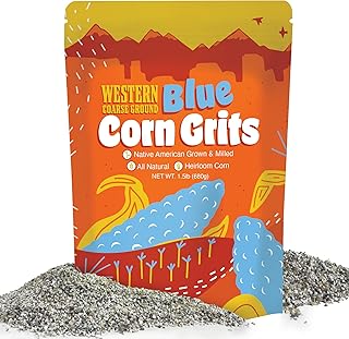 Western Blue Corn Grits, Native American Grown, Coarse Ground Heirloom, Non-GMO, Gluten Free Grits, 1.5 lb
