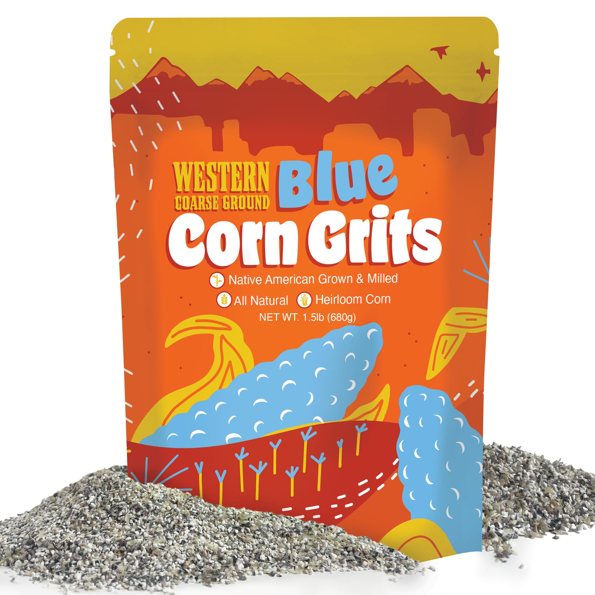 Western Blue Corn Grits, Native American Grown, Coarse Ground Heirloom, Non-GMO, Gluten Free Grits, 1.5 lb
