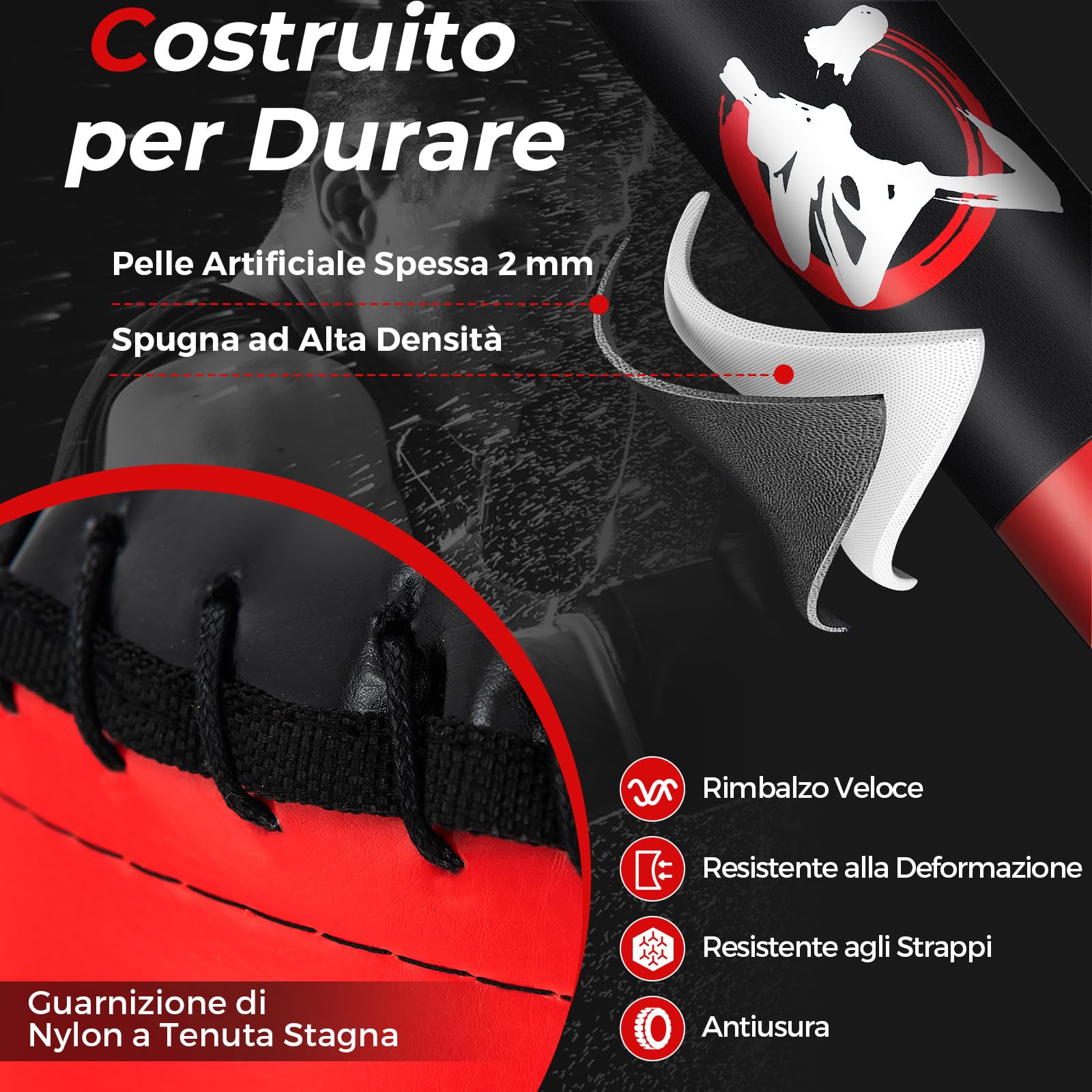 COSTWAY Sacco da Boxe da Terra, Pungiball Autoportante con Base Riempibile, 12 Ventose e Ammortizzatori per Adulti e Adolescenti, Punching Ball in Piedi per Allenamento in Casa e Ufficio