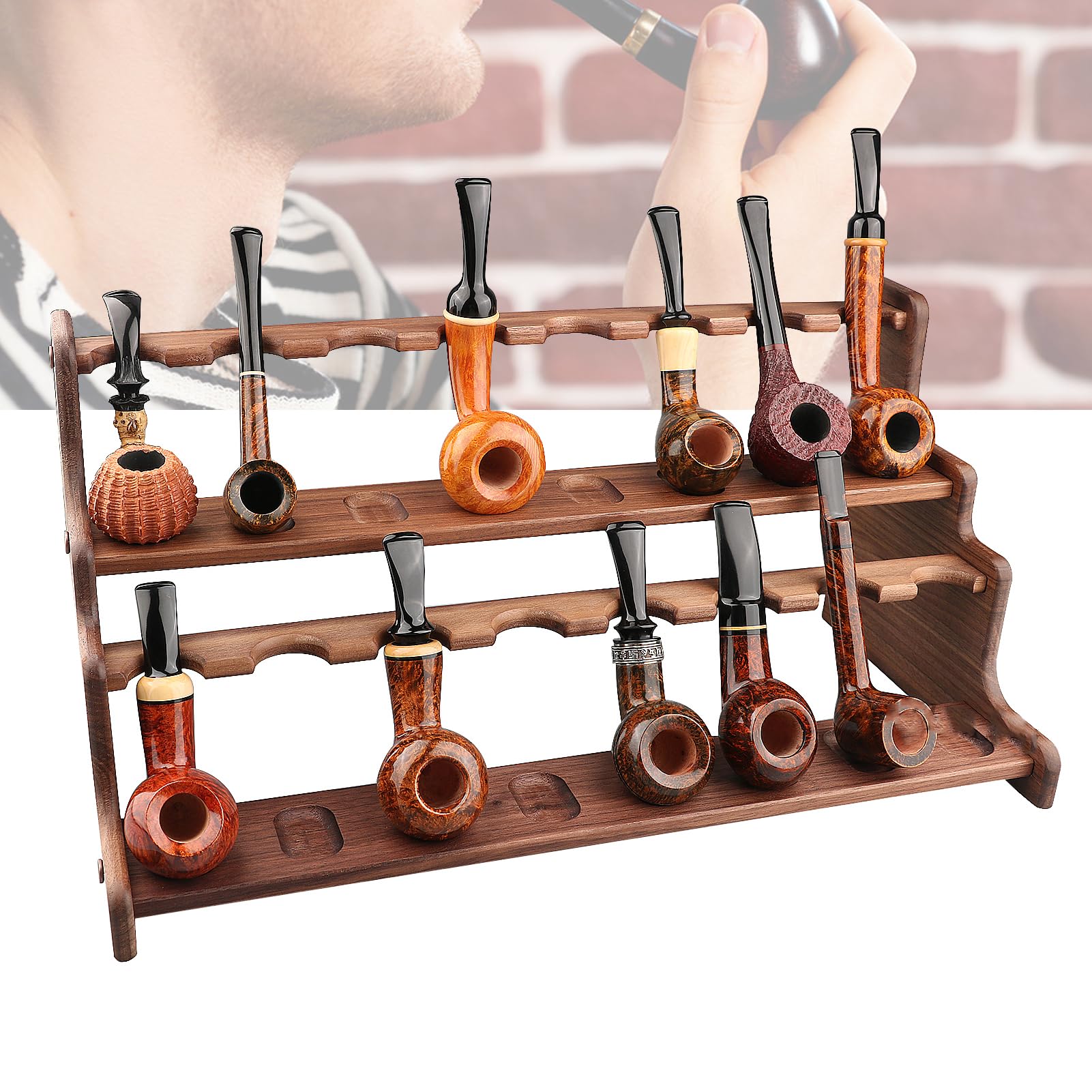 Présentoir pour 16 pipes à tabac et support en bois portable pour collectionneur