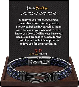 I Love You Gifts for Him Leather Bracelet for Men Knot Infinity Bracelets Valentines Day Gift for Husband Boyfriend Dad Son Grandson Anniversary Birthday Jewelry Graduation Gifts for Him 2024