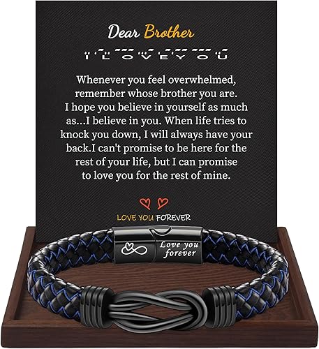 I Love You Gifts for Him Leather Bracelet for Men Knot Infinity Bracelets Valentines Day Gift for Husband Boyfriend Dad Son Grandson Anniversary Birthday Jewelry Graduation Gifts for Him 2024