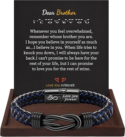 I Love You Gifts for Him Leather Bracelet for Men Knot Infinity Bracelets Valentines Day Gift for Husband Boyfriend Dad Son Grandson Anniversary Birthday Jewelry Graduation Gifts for Him 2024