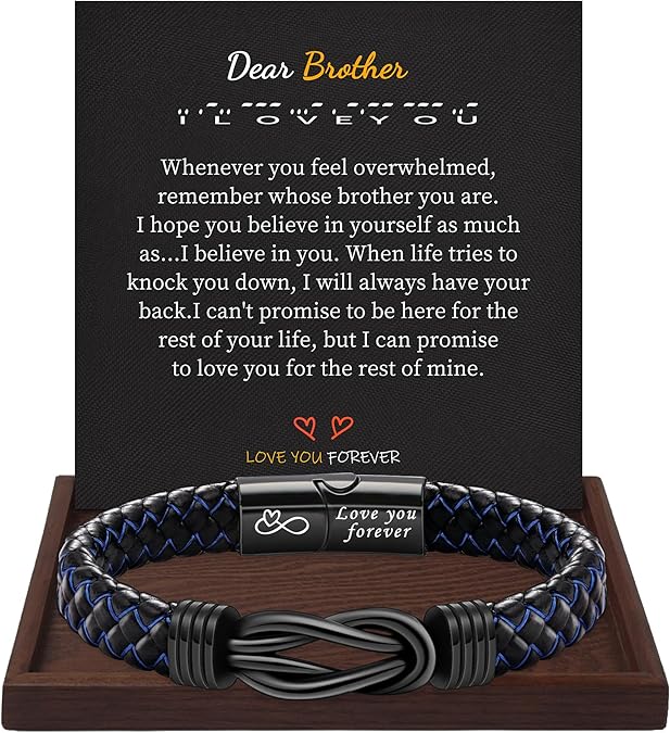 I Love You Gifts for Him Leather Bracelet for Men Knot Infinity Bracelets Valentines Day Gift for Husband Boyfriend Dad Son Grandson Anniversary Birthday Jewelry Graduation Gifts for Him 2024