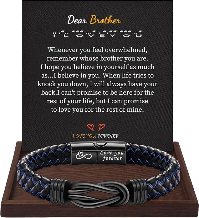 I Love You Gifts for Him Leather Bracelet for Men Knot Infinity Bracelets Valentines Day Gift for Husband Boyfriend Dad Son Grandson Anniversary Birthday Jewelry Graduation Gifts for Him 2024