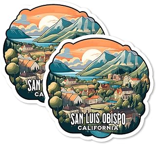 San Luis Obispo California Magnet 4 Inch 2-Pack City – Strong Vinyl Decorative Travel Magnets for Fridge Locker Kitchen Office – Cute Fun Aesthetic Cool Durable & Long-Lasting Souvenir ID44999
