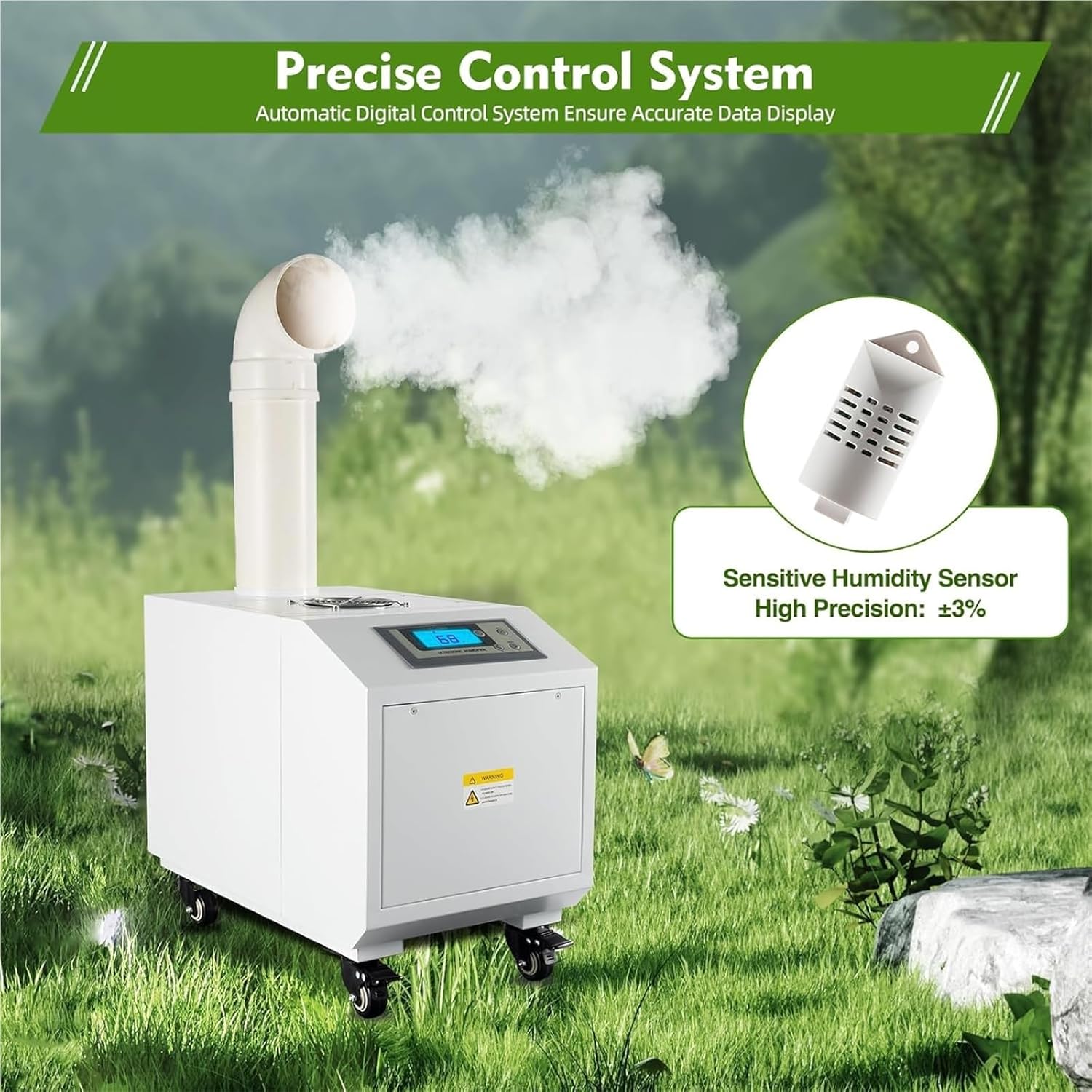 Ultrasonic Industrial Humidifier, Large Capacity Commercial Air Sprayer, with Automatic Mist Cooling for Warehouse, Greenhouse, Garden, House Use