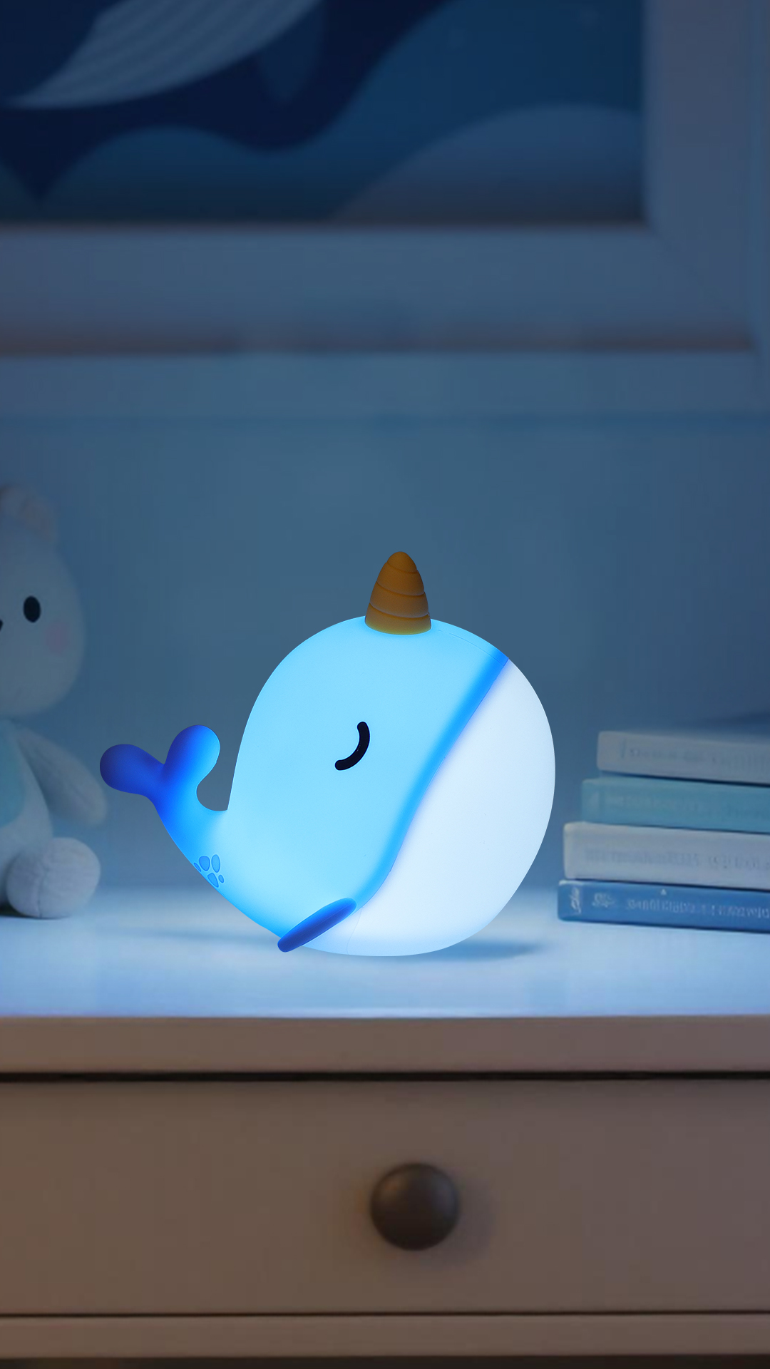 Image of Whale Night Light, Narwhal Ocean Squishy Silicone Lamp with Dimmable & 30 Mins Auto-Off, Rechargeable Baby Nursery Kids Room Decor, Cute Gifts for Boy Girl Birthday Xmas
