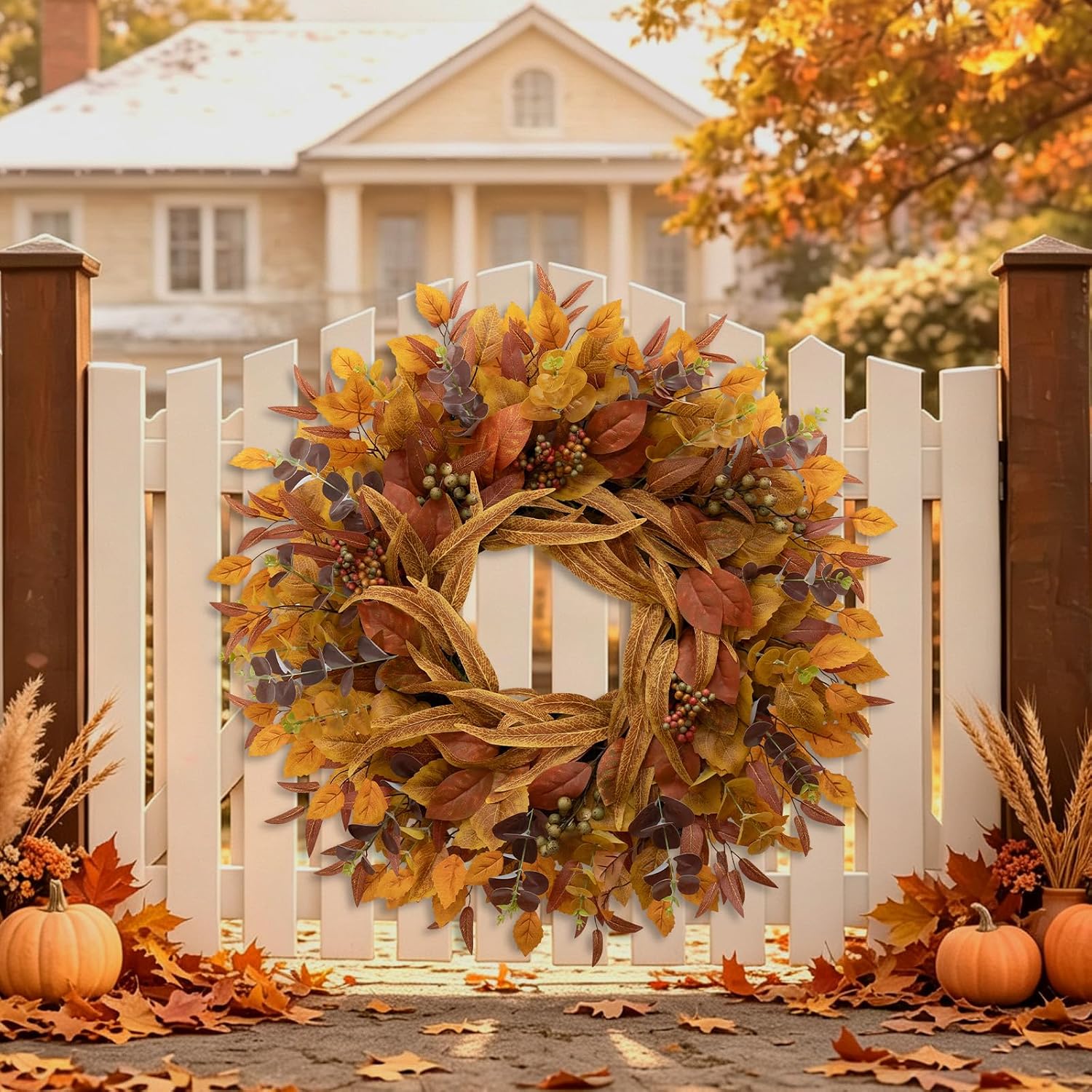 26 Inch Fall Wreaths for Front Door Eucalyptus Berry Wreath
