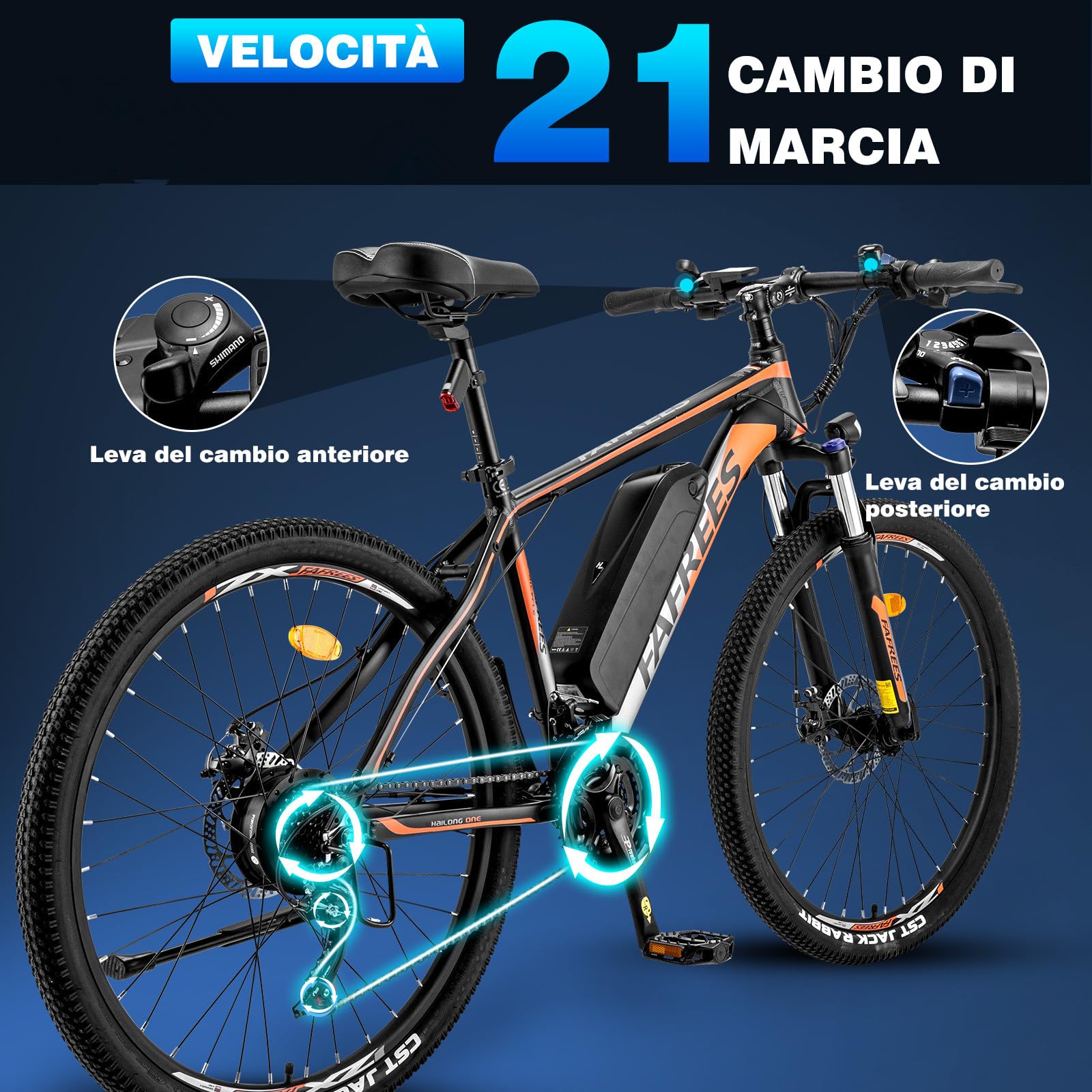 Fafrees Ufficiale | Bici Elettrica Uomo Donna 26" Bicicletta Elettrica, 36V 13Ah Ebike da Città, 21 Velocità Mountain Bike Elettrica 250W Motore, Pedalata Assistita 100KM MTB, Hailong Upgrade