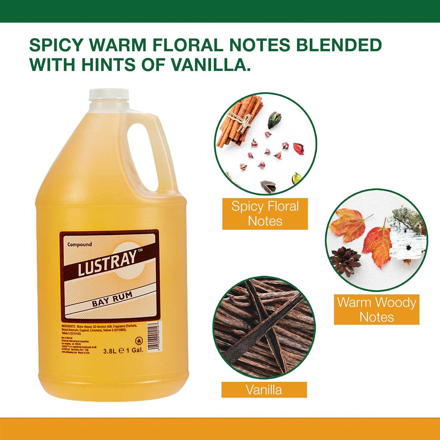 Clubman Lustray Bay Rum After Shave - Classic Masculine Scent Aftershave for Men, Barbershop & Home Use Splash, 1 Gallon